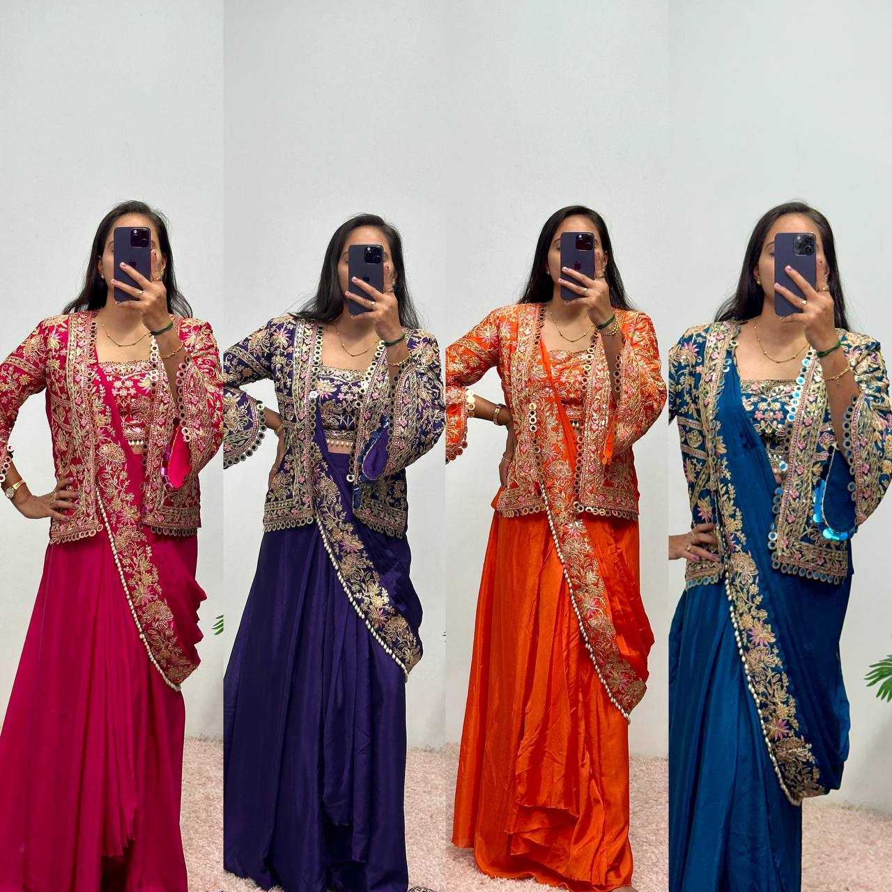 Ynf Chinon RIN215 1074 Sarees Wholesale Ready To Wear Sarees Embroidered Sarees Saree with Belt Manufacturer- Kapda Export