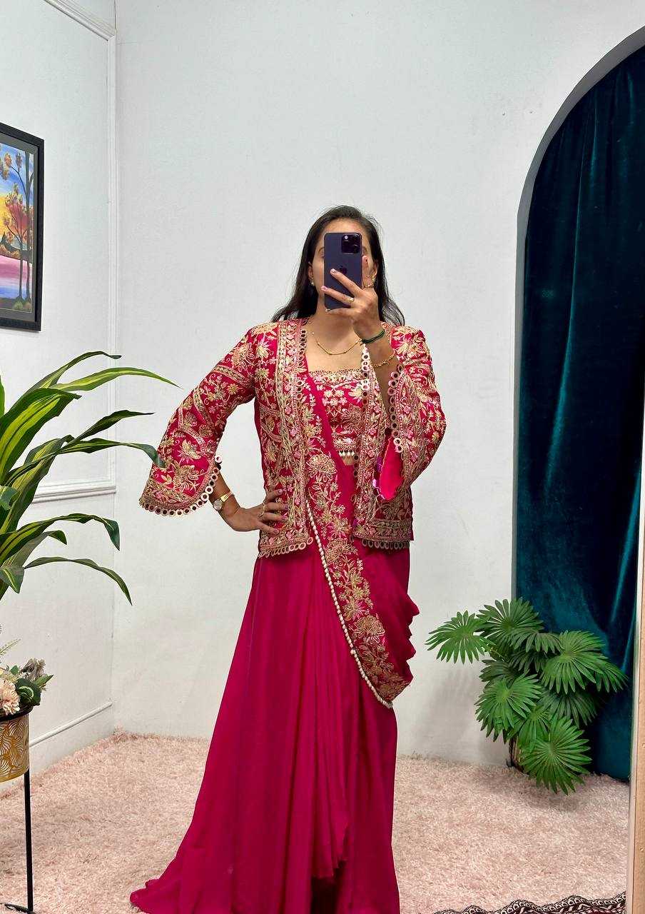 Ynf Chinon RIN215 1074 Sarees Wholesale Ready To Wear Sarees Embroidered Sarees Saree with Belt Manufacturer- Kapda Export