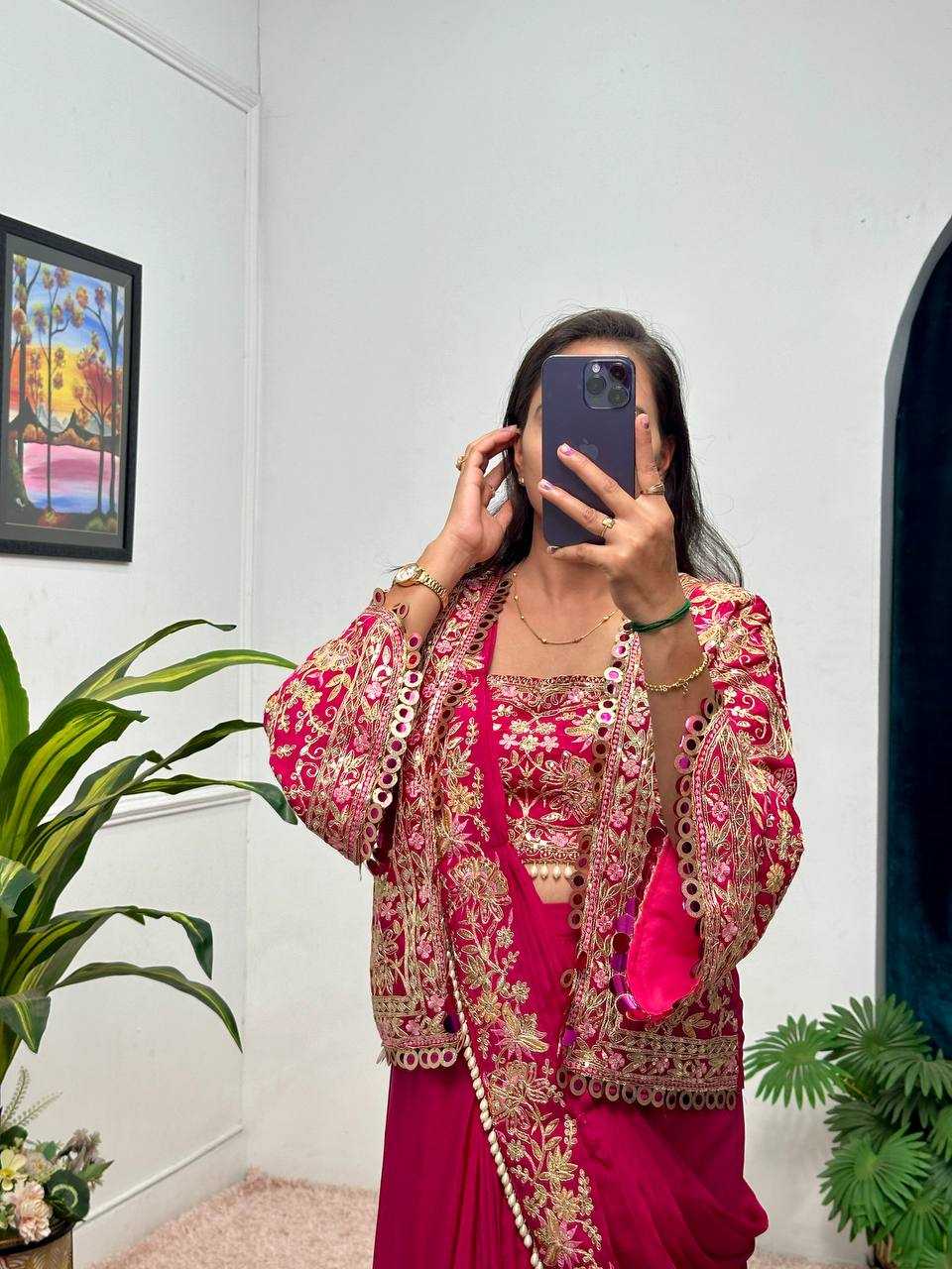 Ynf Chinon RIN215 1074 Sarees Wholesale Ready To Wear Sarees Embroidered Sarees Saree with Belt Manufacturer- Kapda Export