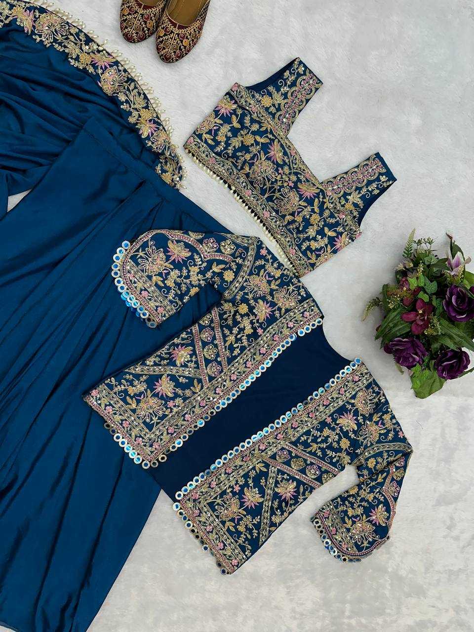 Ynf Chinon RIN215 1074 Sarees Wholesale Ready To Wear Sarees Embroidered Sarees Saree with Belt Manufacturer- Kapda Export