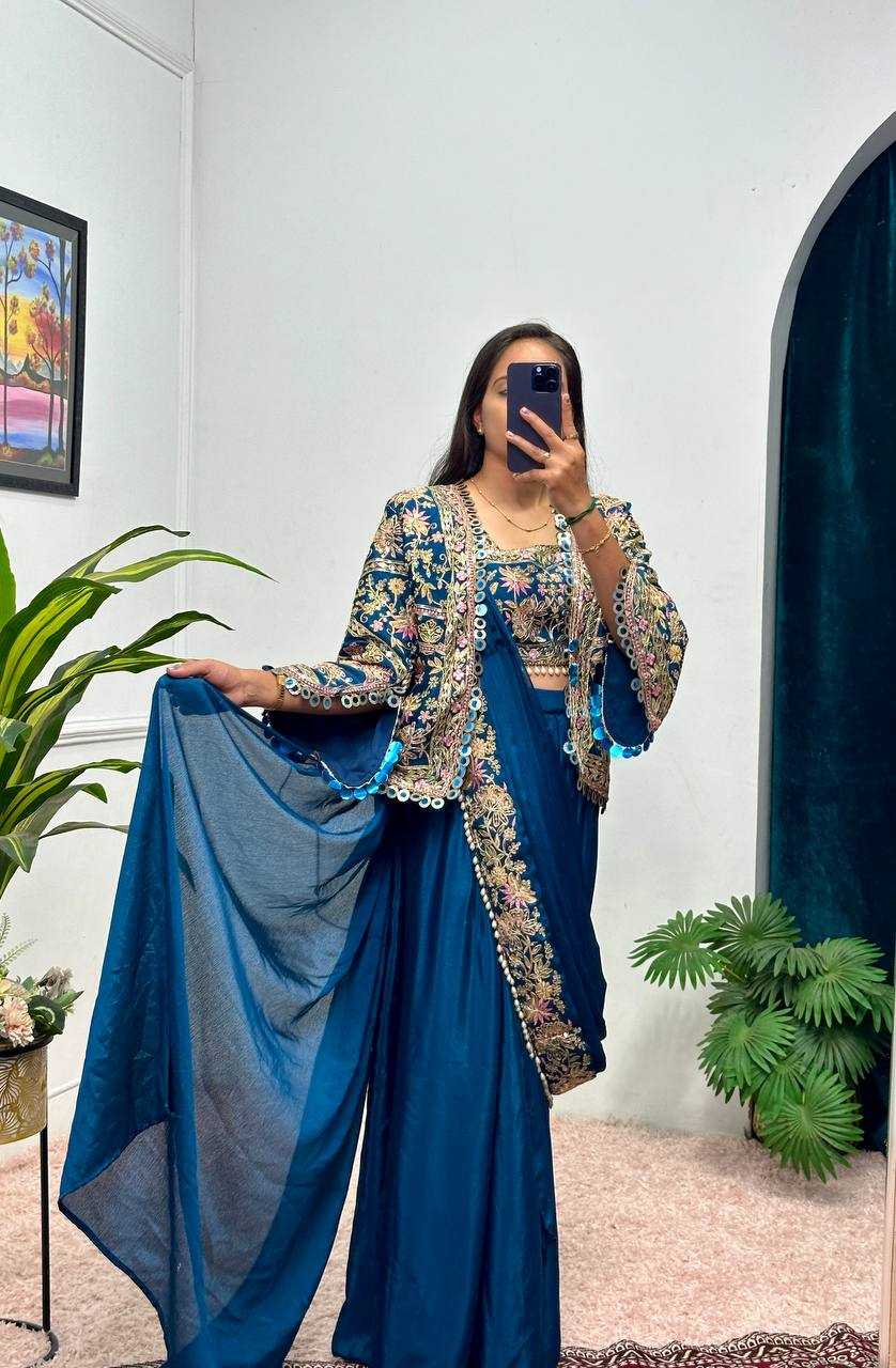 Ynf Chinon RIN215 1074 Sarees Wholesale Ready To Wear Sarees Embroidered Sarees Saree with Belt Manufacturer- Kapda Export