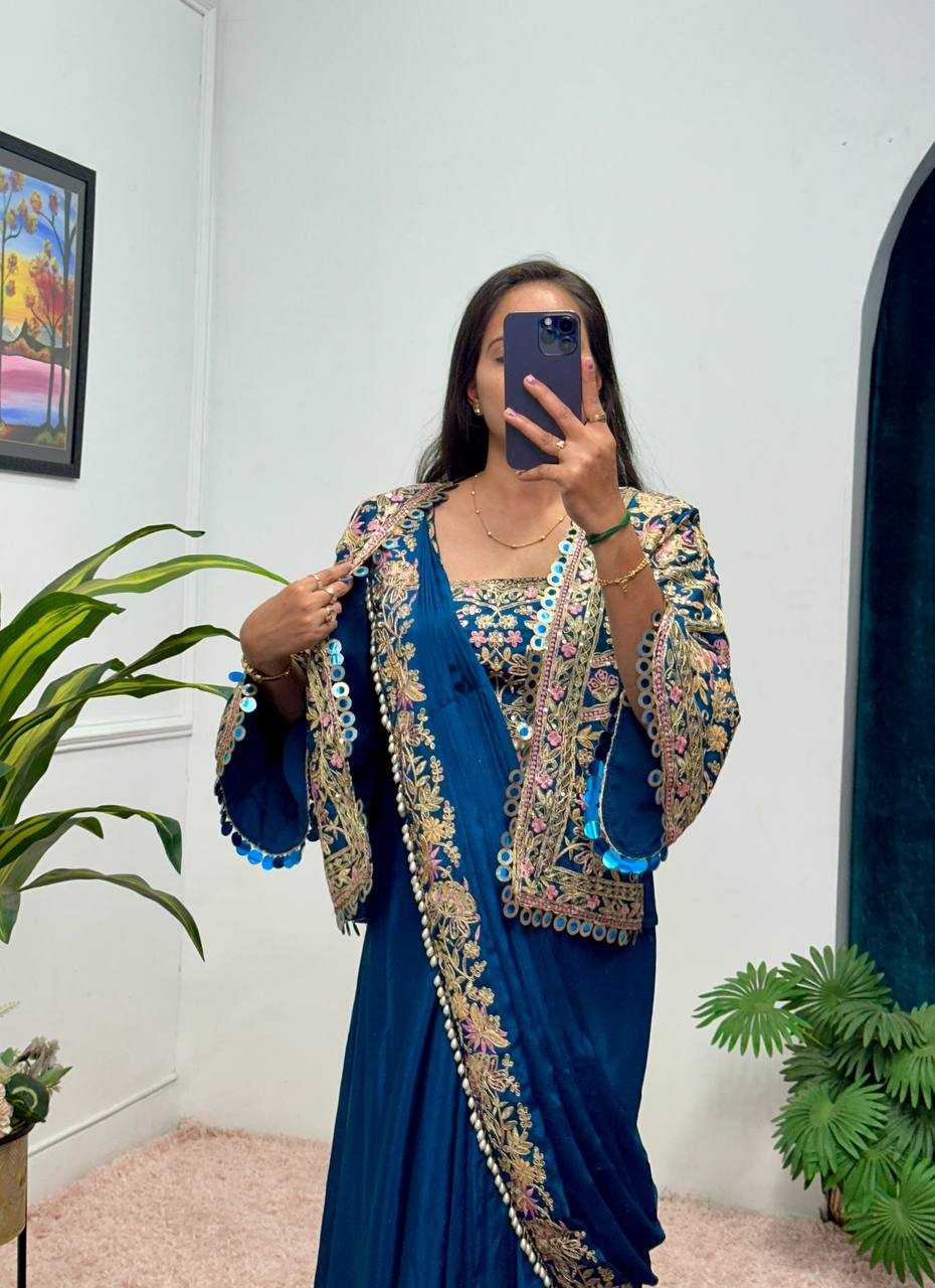 Ynf Chinon RIN215 1074 Sarees Wholesale Ready To Wear Sarees Embroidered Sarees Saree with Belt Manufacturer- Kapda Export