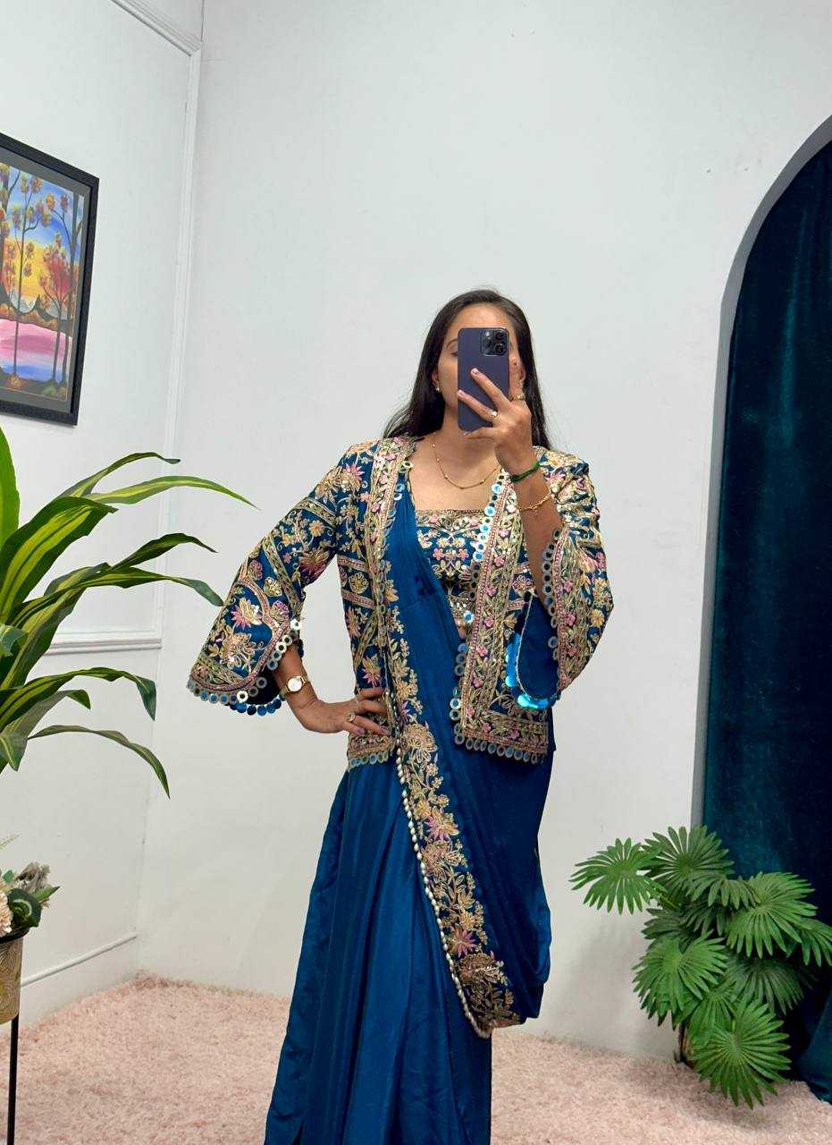 Ynf Chinon RIN215 1074 Sarees Wholesale Ready To Wear Sarees Embroidered Sarees Saree with Belt Manufacturer- Kapda Export