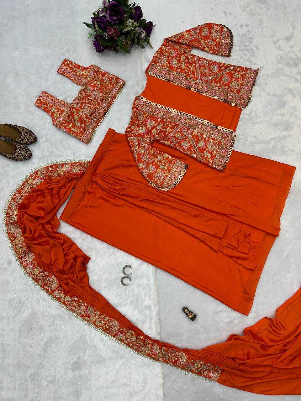 Ynf Chinon RIN215 1074 Sarees Wholesale Ready To Wear Sarees Embroidered Sarees Saree with Belt Manufacturer- Kapda Export