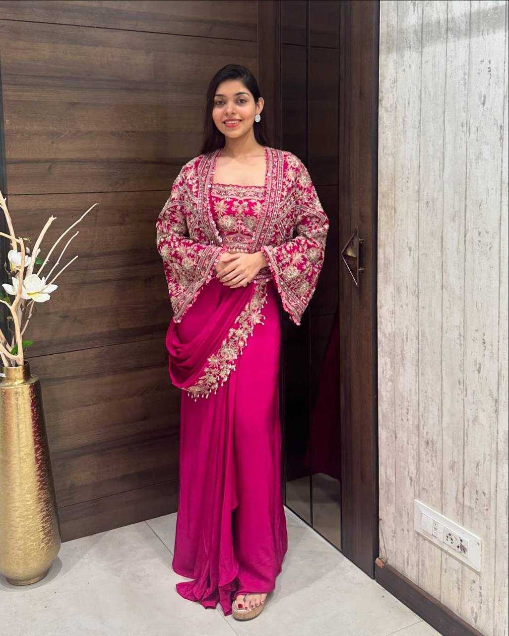 Ynf Chinon RIN215 1074 Sarees Wholesale Ready To Wear Sarees Embroidered Sarees Saree with Belt Manufacturer- Kapda Export