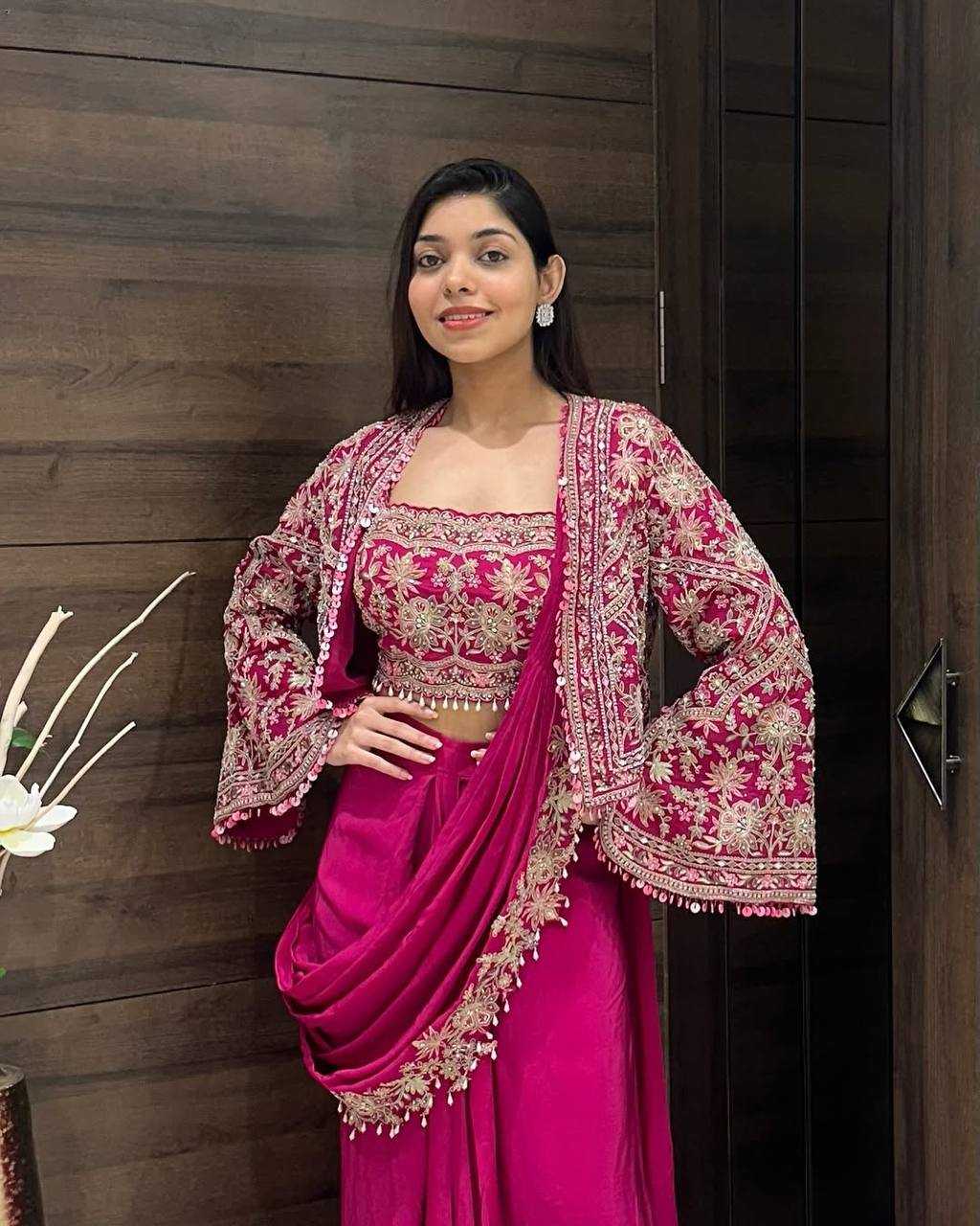 Ynf Chinon RIN215 1074 Sarees Wholesale Ready To Wear Sarees Embroidered Sarees Saree with Belt Manufacturer- Kapda Export