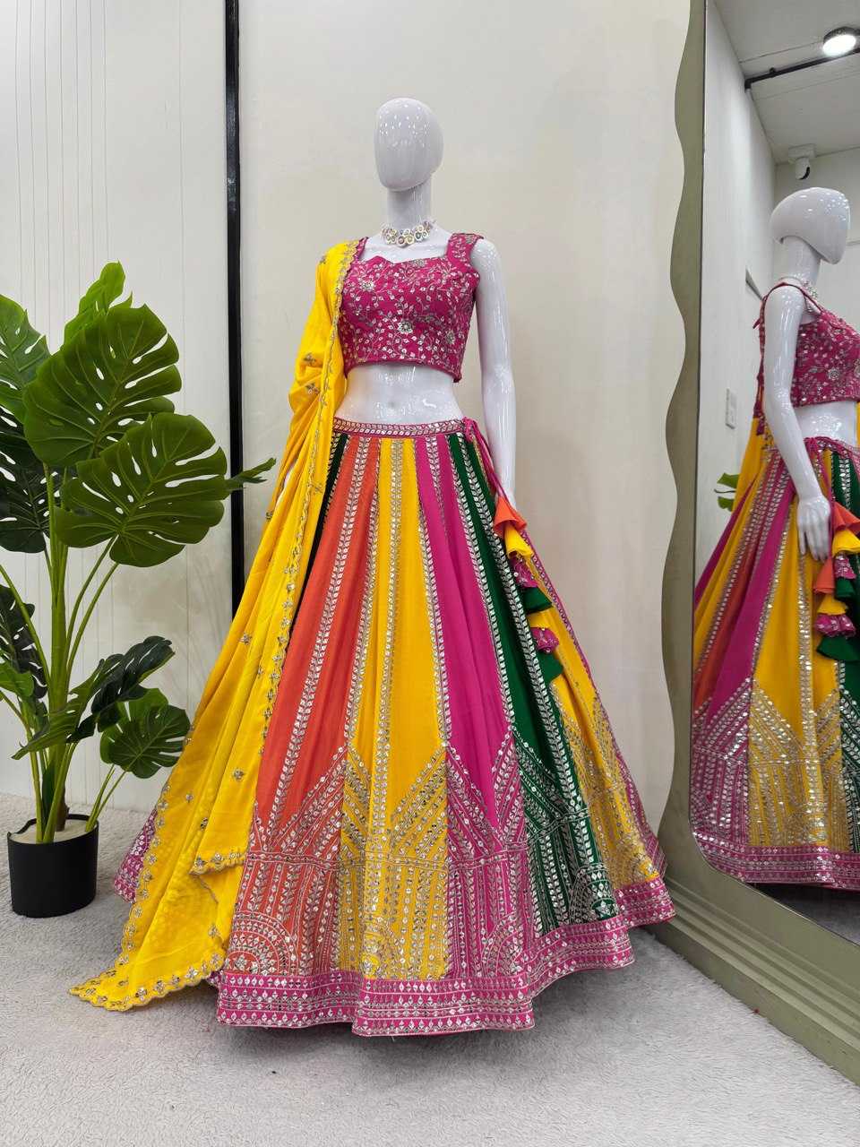 Ynf Chinon Silk RIN162 QRC-322 Lehengas Wedding Collections Wholesale Silk Lehenga Heavy Lehenga Pre-Wedding Photoshoot Outfits Manufacturer- Kapda Export