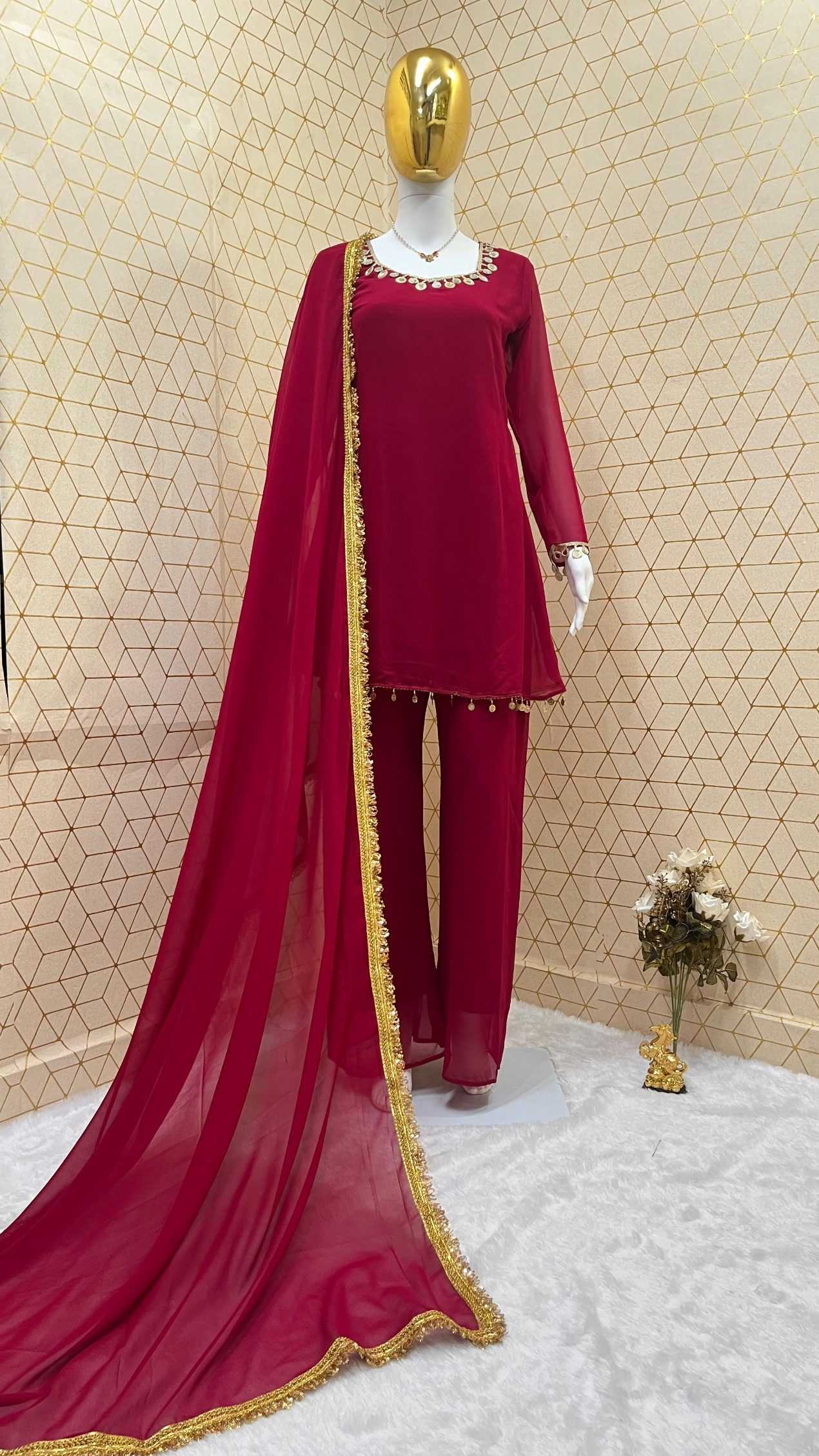 Ynf Faux Georgette RIN212-7011 Suits & Dresses Rakhi Collections Festive Collections Wholesale Palazzo Suit Georgette Suit Party wear suits Manufacturer- Kapda Export