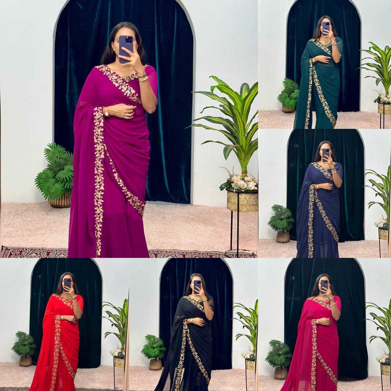 Ynf Faux Georgette RIN215 1055 Sarees Wholesale Embroidered Sarees Heavy Work Sarees Saree Gown Manufacturer- Kapda Export