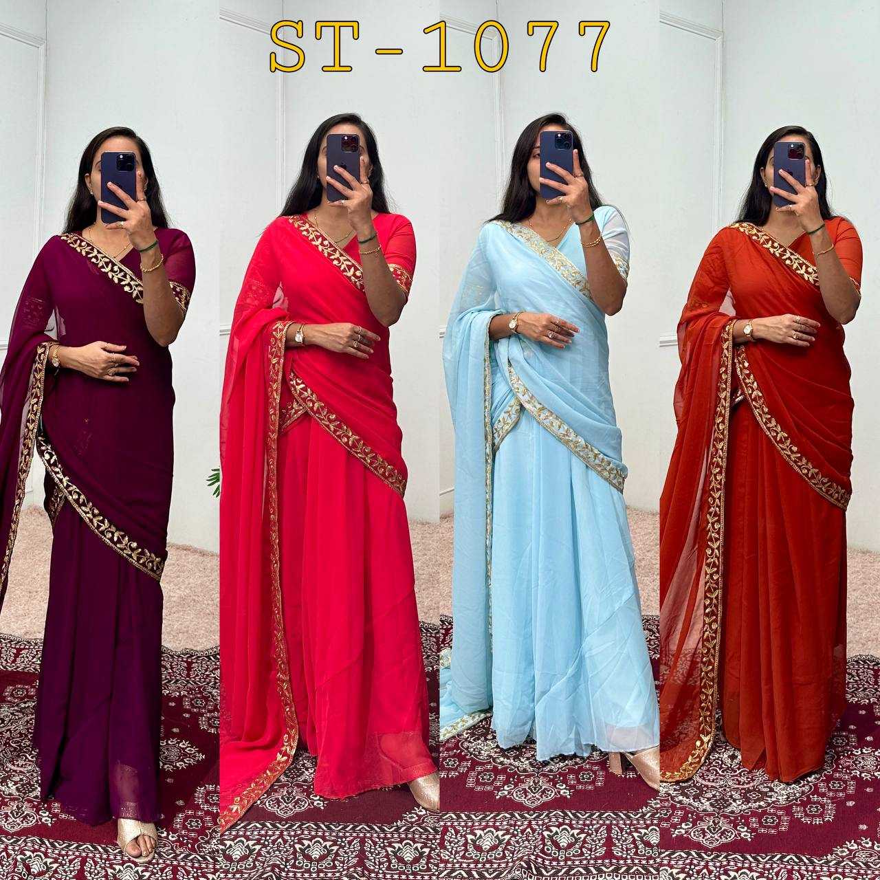 Ynf Faux Georgette RIN215 1077 Sarees Wholesale Ready To Wear Sarees Embroidered Sarees Saree Gown Manufacturer- Kapda Export