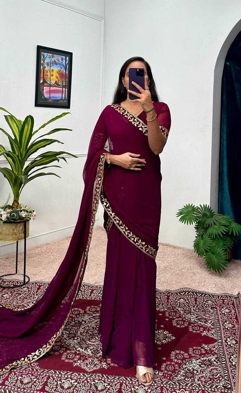 Ynf Faux Georgette RIN215 1077 Sarees Wholesale Ready To Wear Sarees Embroidered Sarees Saree Gown Manufacturer- Kapda Export