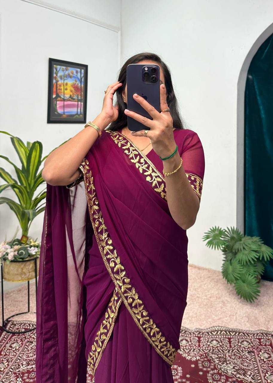 Ynf Faux Georgette RIN215 1077 Sarees Wholesale Ready To Wear Sarees Embroidered Sarees Saree Gown Manufacturer- Kapda Export