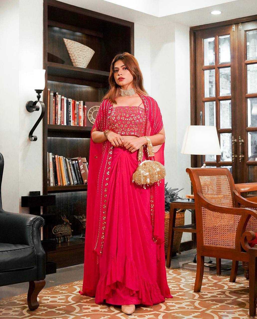 Ynf Georgette RIN213 L192 Lehengas Western Wears Wedding Collections Wholesale Indo-Western Lehenga Ruffle Lehenga Crop Top lehenga Manufacturer- Kapda Export