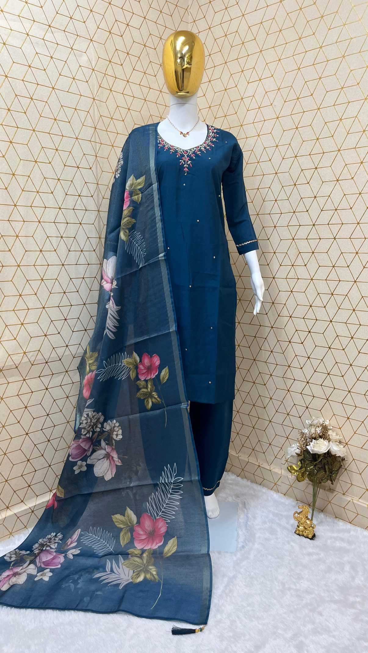 Ynf Heavy Roman Silk RIN212-7023 Suits & Dresses Diwali Collections Festive Collections Wholesale Printed Suits Silk Suits Handwork Suits Manufacturer- Kapda Export