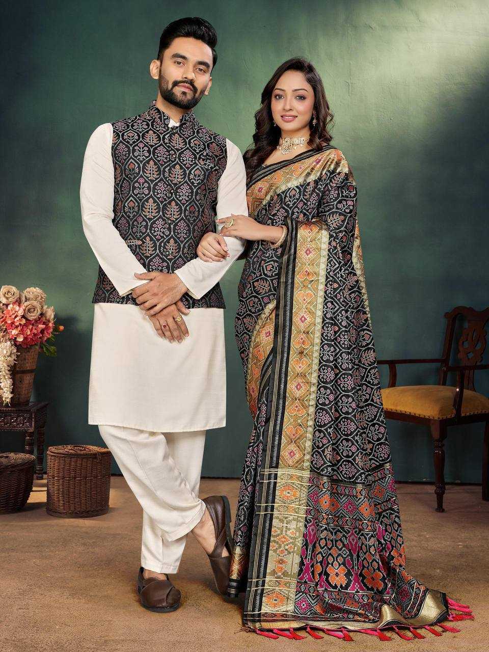 Ynf Jequard Silk RIN173 MOH-MAYA-2 Couple Wear Wholesale Matching Festive Outfits for Couples Couple Kurta Pajama and Saree Sets Manufacturer- Kapda Export