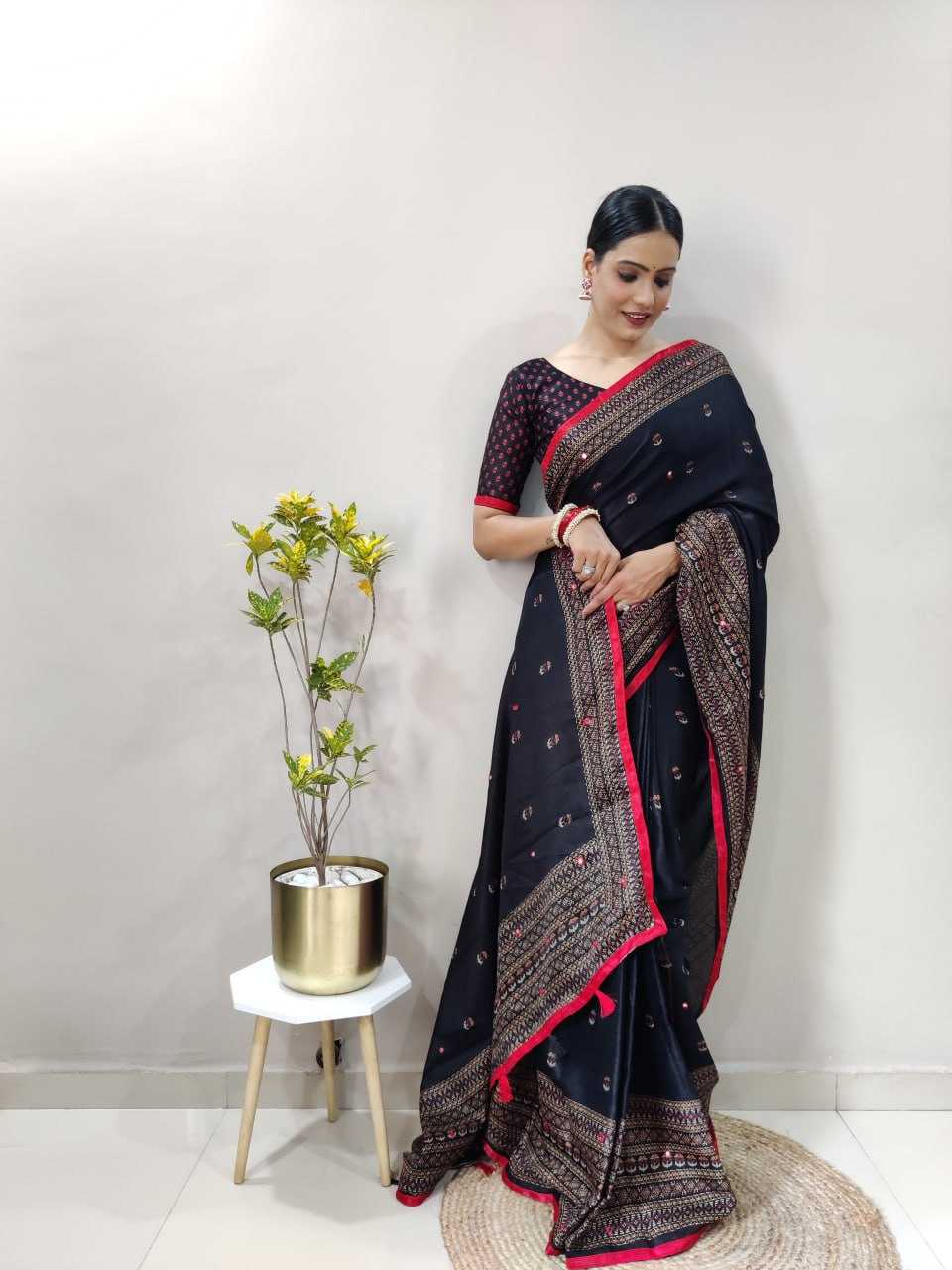 Ynf Jute Cotton RIN214 024 Sarees Wholesale Jute Sarees Plain Sarees Mirror Work Saree Manufacturer- Kapda Export