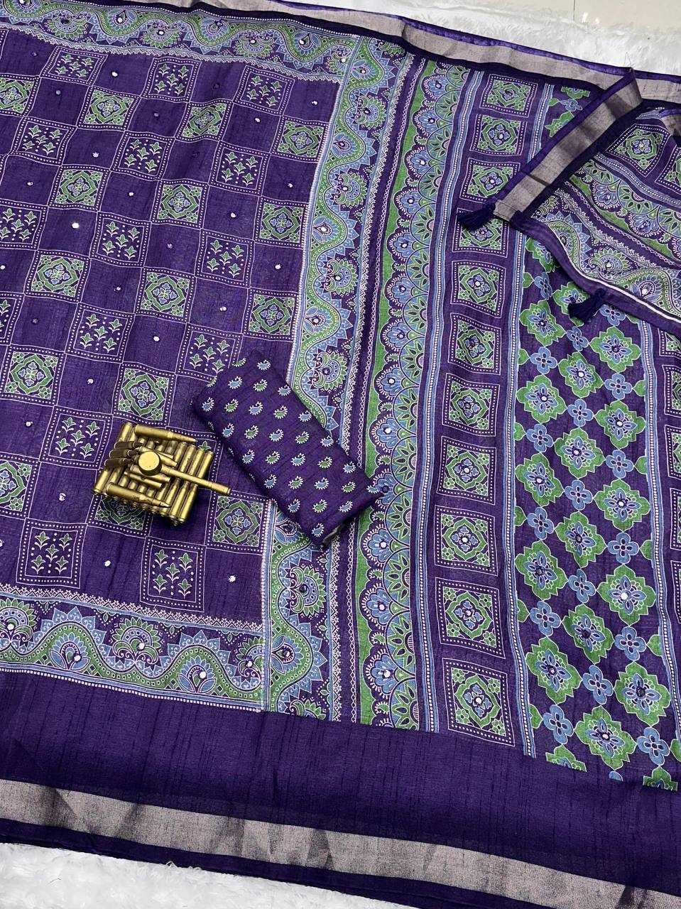 Ynf Linen RIN145 AJRAKH Sarees Silk Sarees Festive Collections Wholesale Ajrakh Sarees Hand Block Printed Silk Saree Holi Collections Manufacturer- Kapda Export