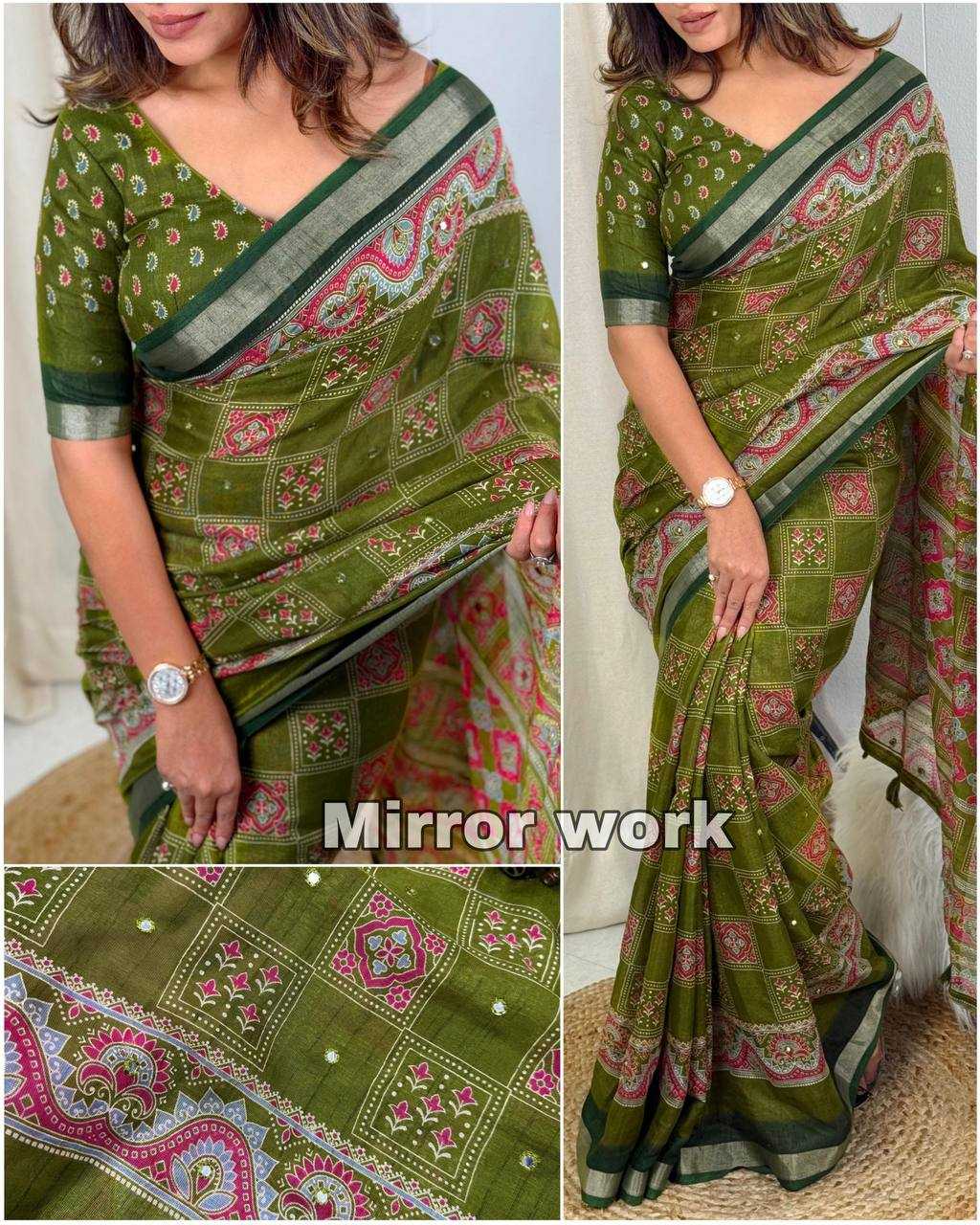 Ynf Linen RIN145 AJRAKH Sarees Silk Sarees Festive Collections Wholesale Ajrakh Sarees Hand Block Printed Silk Saree Holi Collections Manufacturer- Kapda Export