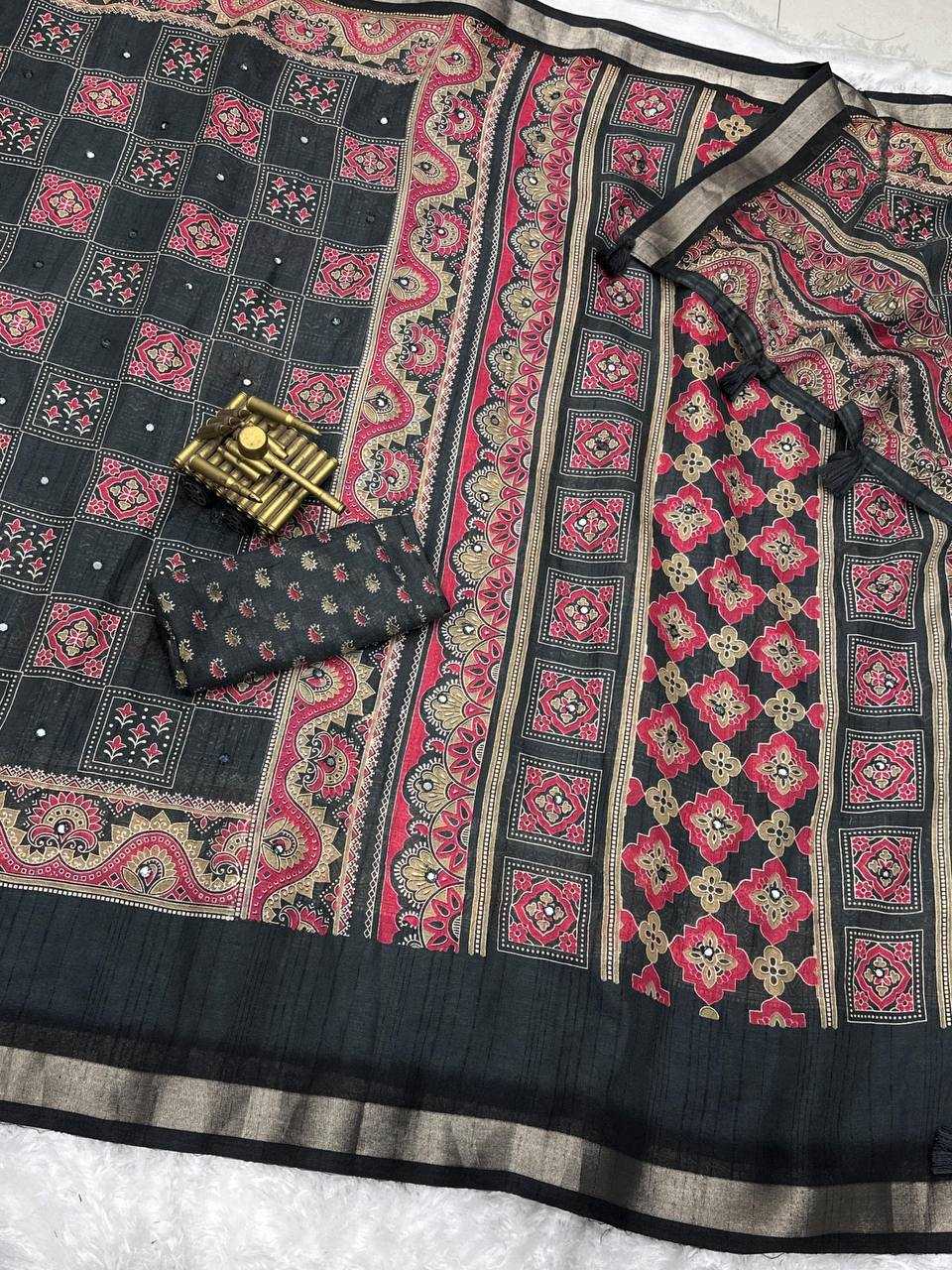 Ynf Linen RIN145 AJRAKH Sarees Silk Sarees Festive Collections Wholesale Ajrakh Sarees Hand Block Printed Silk Saree Holi Collections Manufacturer- Kapda Export