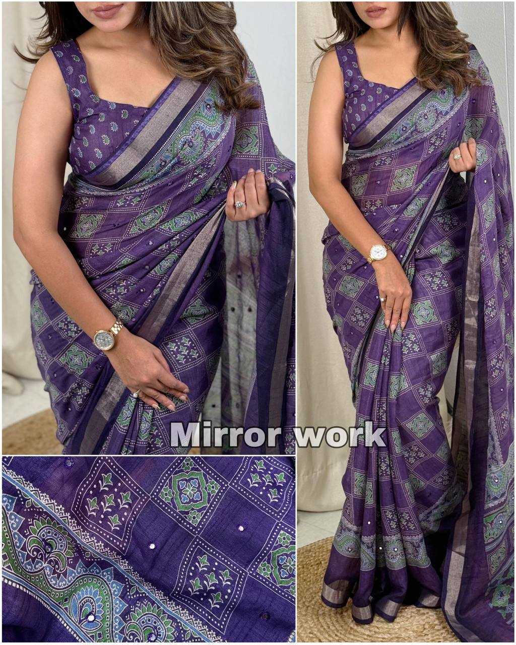 Ynf Linen RIN145 AJRAKH Sarees Silk Sarees Festive Collections Wholesale Ajrakh Sarees Hand Block Printed Silk Saree Holi Collections Manufacturer- Kapda Export