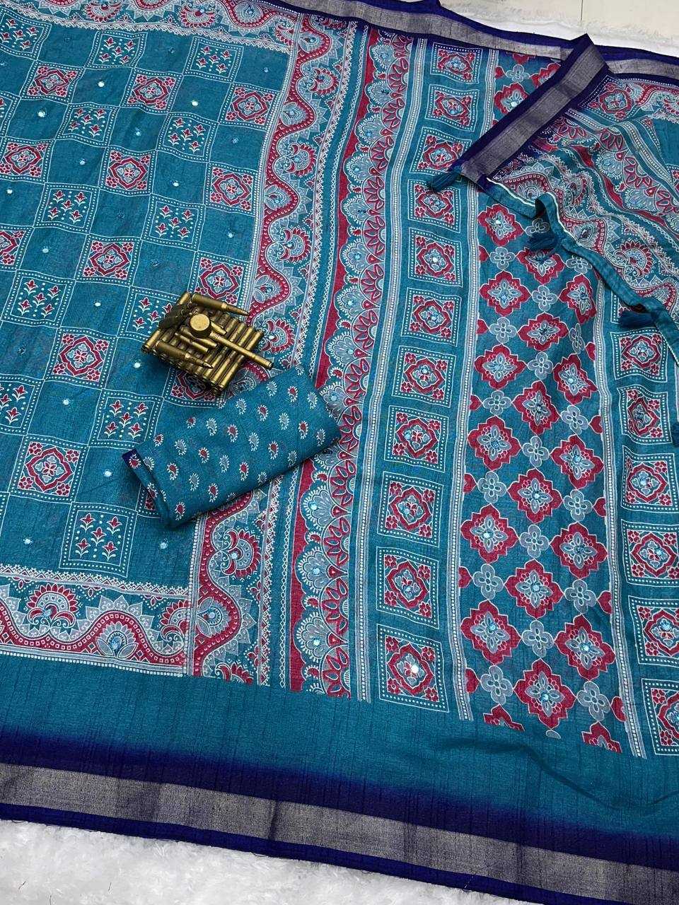 Ynf Linen RIN145 AJRAKH Sarees Silk Sarees Festive Collections Wholesale Ajrakh Sarees Hand Block Printed Silk Saree Holi Collections Manufacturer- Kapda Export