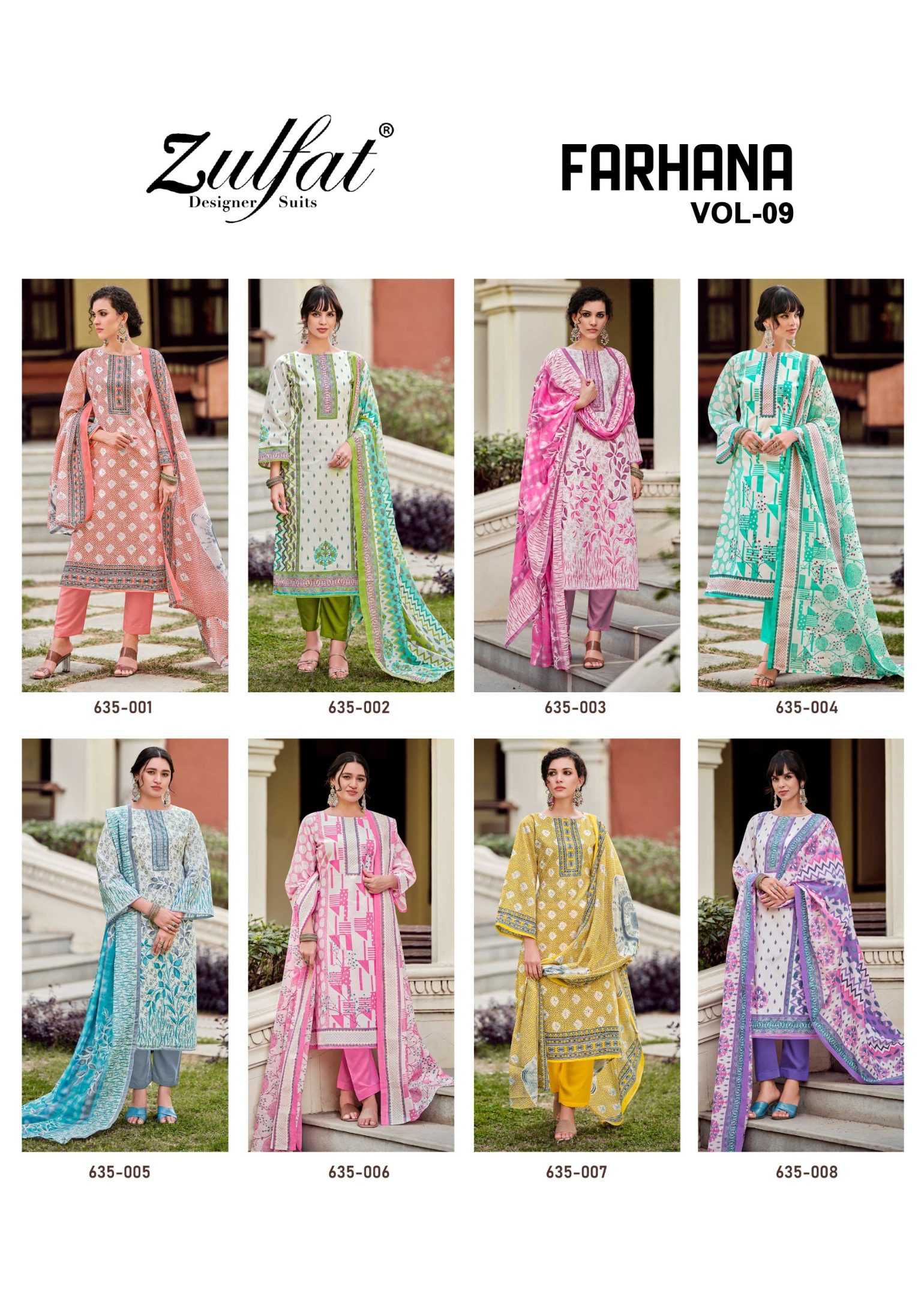 Ynf Pure Cotton RIN186 ZULFAT-FARHANA VOL 9 Setwise Collections Wholesale Pakistani Suits Catalogs Dresses & Suits Catalogs Manufacturer- Kapda Export
