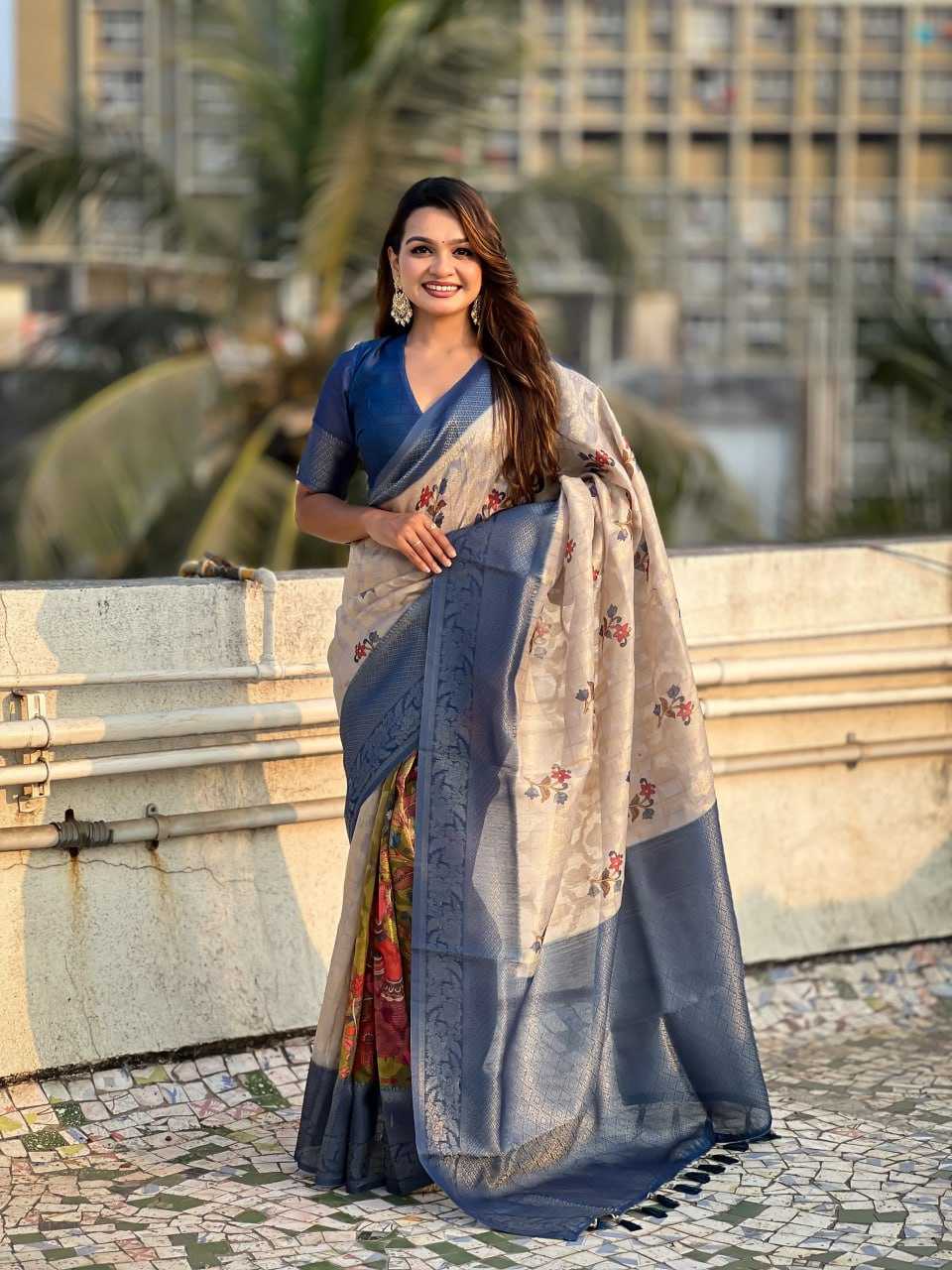 Ynf Soft Cotton Silk RIN116 MASTAANI Sarees Silk Sarees Festive Collections Wholesale Cotton Linen Sarees Half-and-Half Sarees Traditional Silk Sarees Kalamkari Silk Sarees Eid Collections Manufacturer- Kapda Export