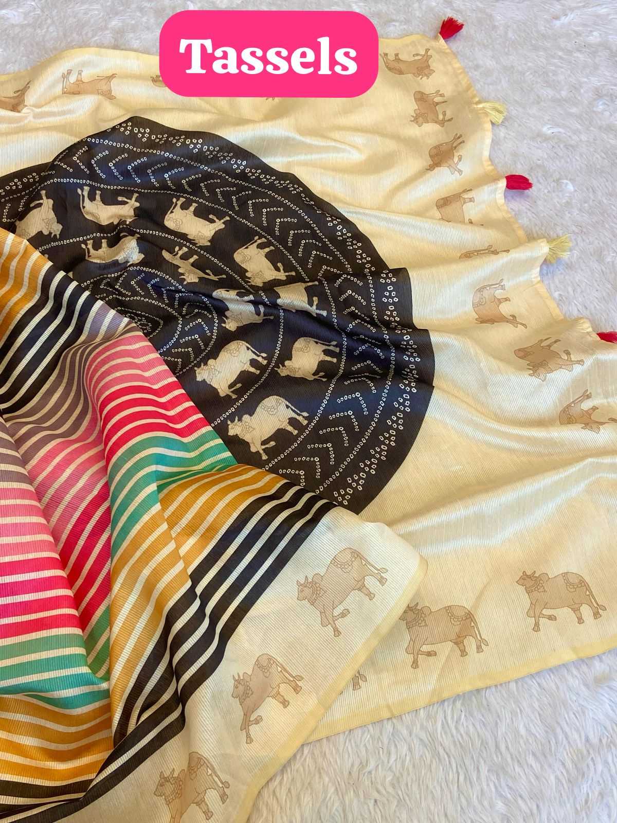 Ynf Tussar Silk RIN184 Sanjana Lifestyle Nandi Stripes Sarees Wholesale Striped Sarees Tussar Sarees Manufacturer- Kapda Export