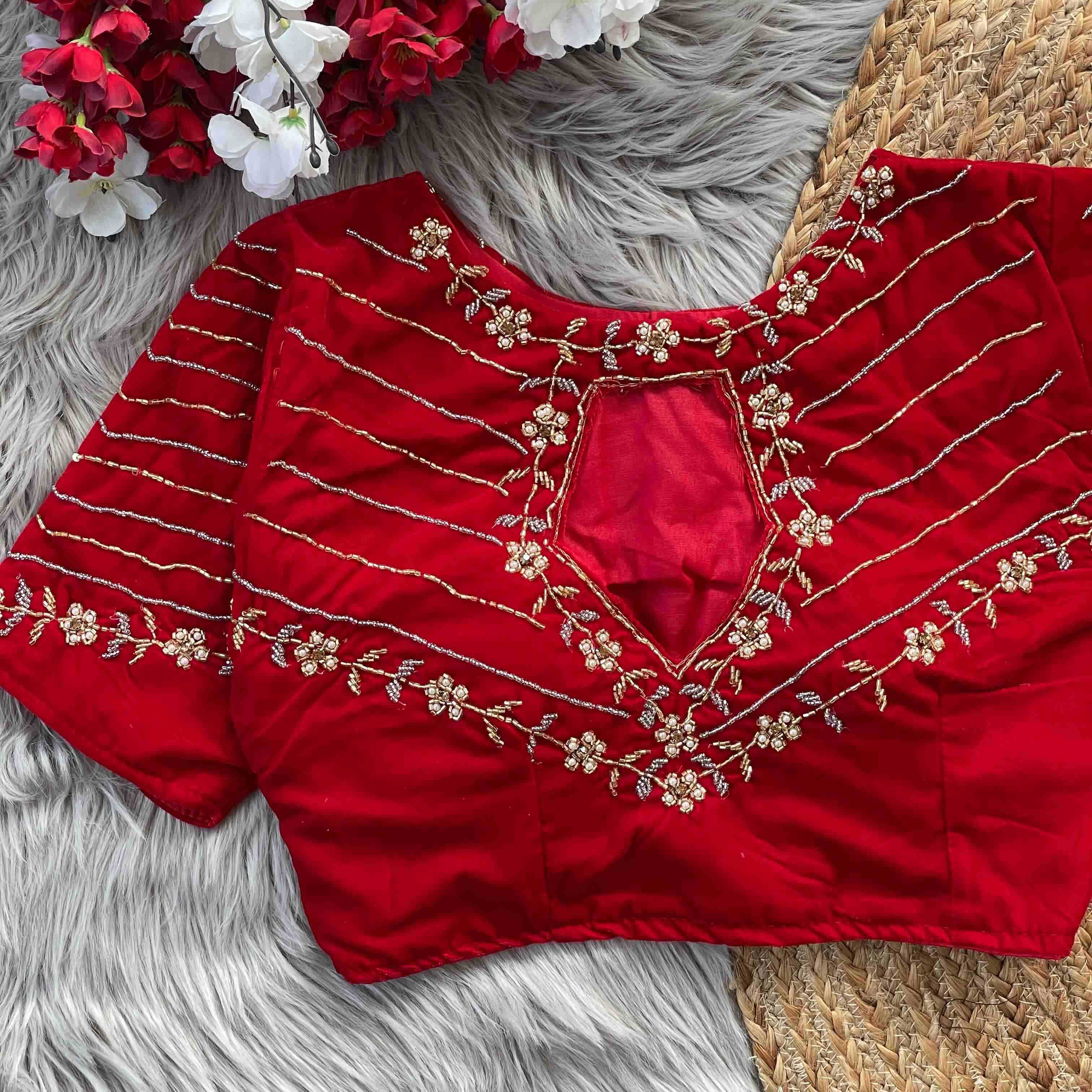 Ynf Velvet KESH388 BES-15 Readymade Blouses Wholesale Sequence Embroidery Blouse Party Wear Blouse Velvet Blouse Manufacturer- Kapda Export