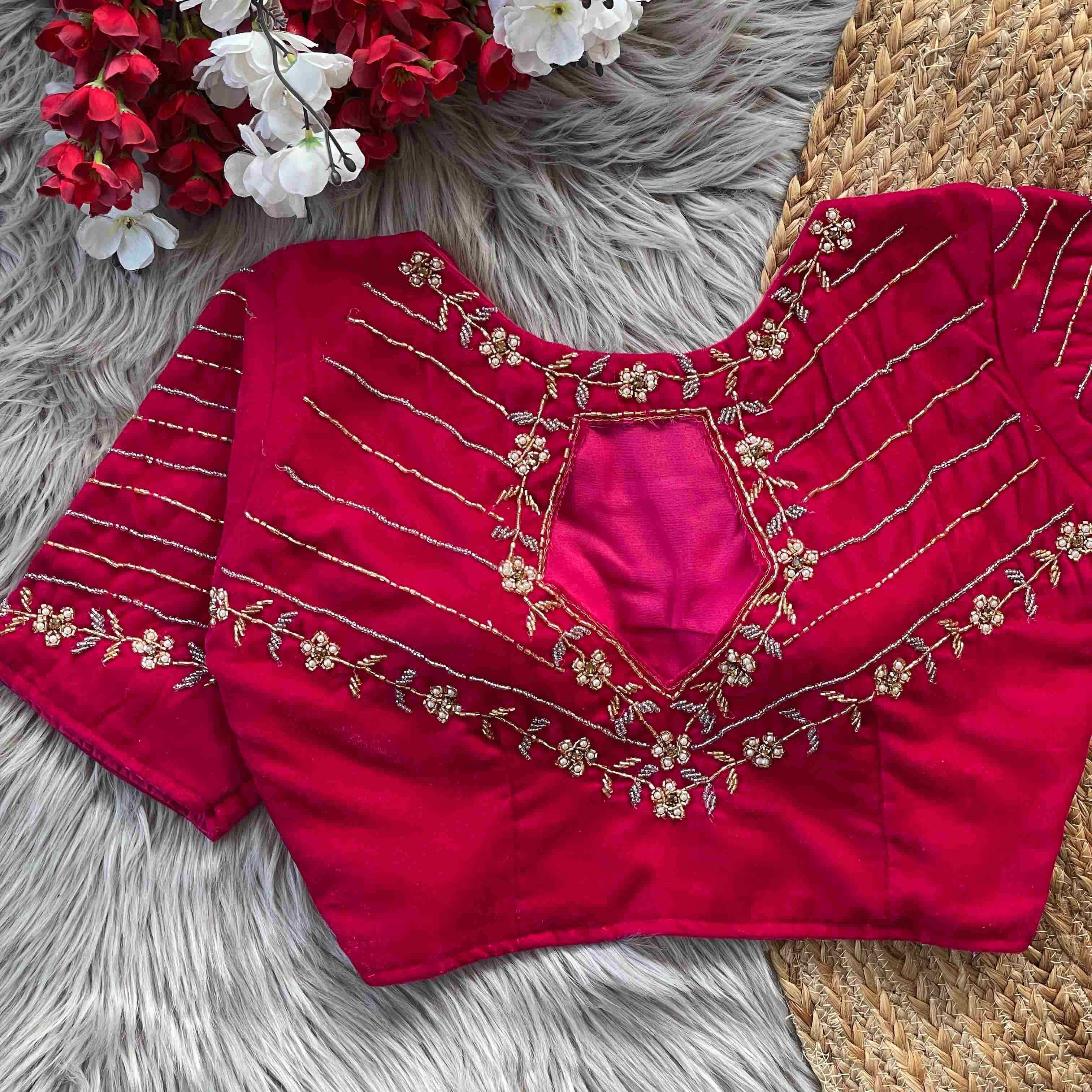 Ynf Velvet KESH388 BES-15 Readymade Blouses Wholesale Sequence Embroidery Blouse Party Wear Blouse Velvet Blouse Manufacturer- Kapda Export