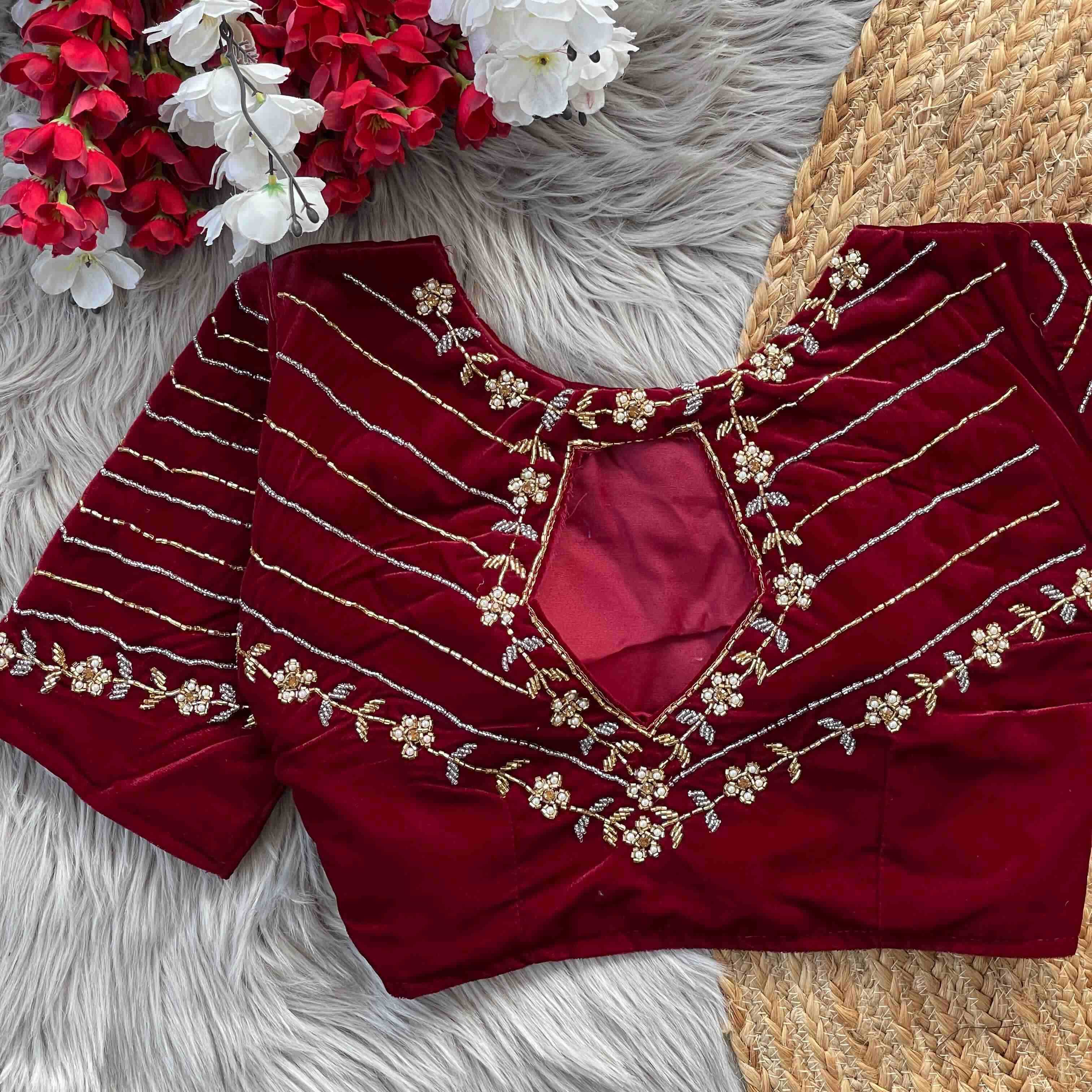 Ynf Velvet KESH388 BES-15 Readymade Blouses Wholesale Sequence Embroidery Blouse Party Wear Blouse Velvet Blouse Manufacturer- Kapda Export