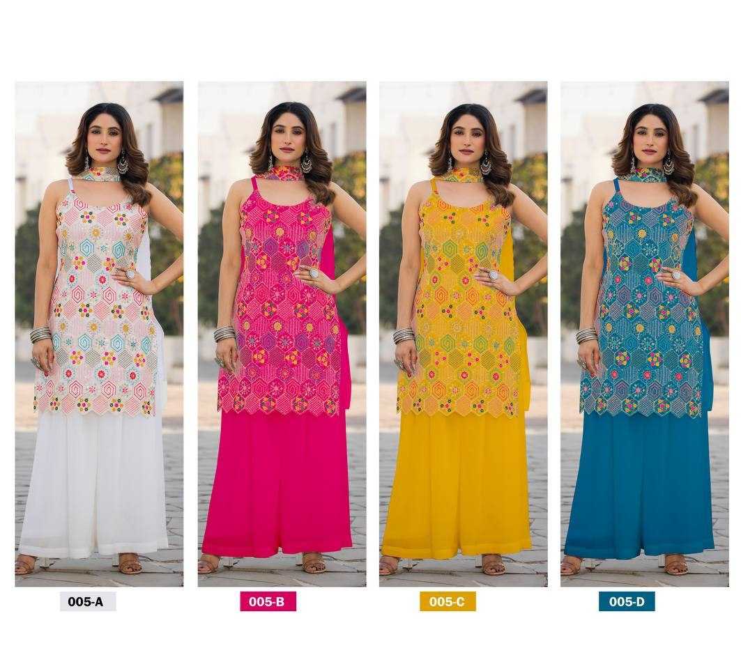 Ynf Chinon Silk RIN129 005 Suits & Dresses Wholesale Ladies Suits Embroidery Suits Palazzo Suit Sleeveless Dresses Manufacturer- Kapda Export