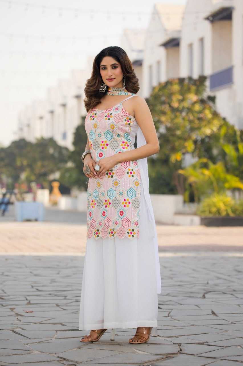 Ynf Chinon Silk RIN129 005 Suits & Dresses Wholesale Ladies Suits Embroidery Suits Palazzo Suit Sleeveless Dresses Manufacturer- Kapda Export