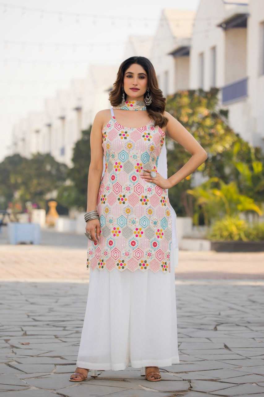 Ynf Chinon Silk RIN129 005 Suits & Dresses Wholesale Ladies Suits Embroidery Suits Palazzo Suit Sleeveless Dresses Manufacturer- Kapda Export