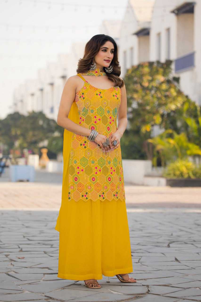Ynf Chinon Silk RIN129 005 Suits & Dresses Wholesale Ladies Suits Embroidery Suits Palazzo Suit Sleeveless Dresses Manufacturer- Kapda Export