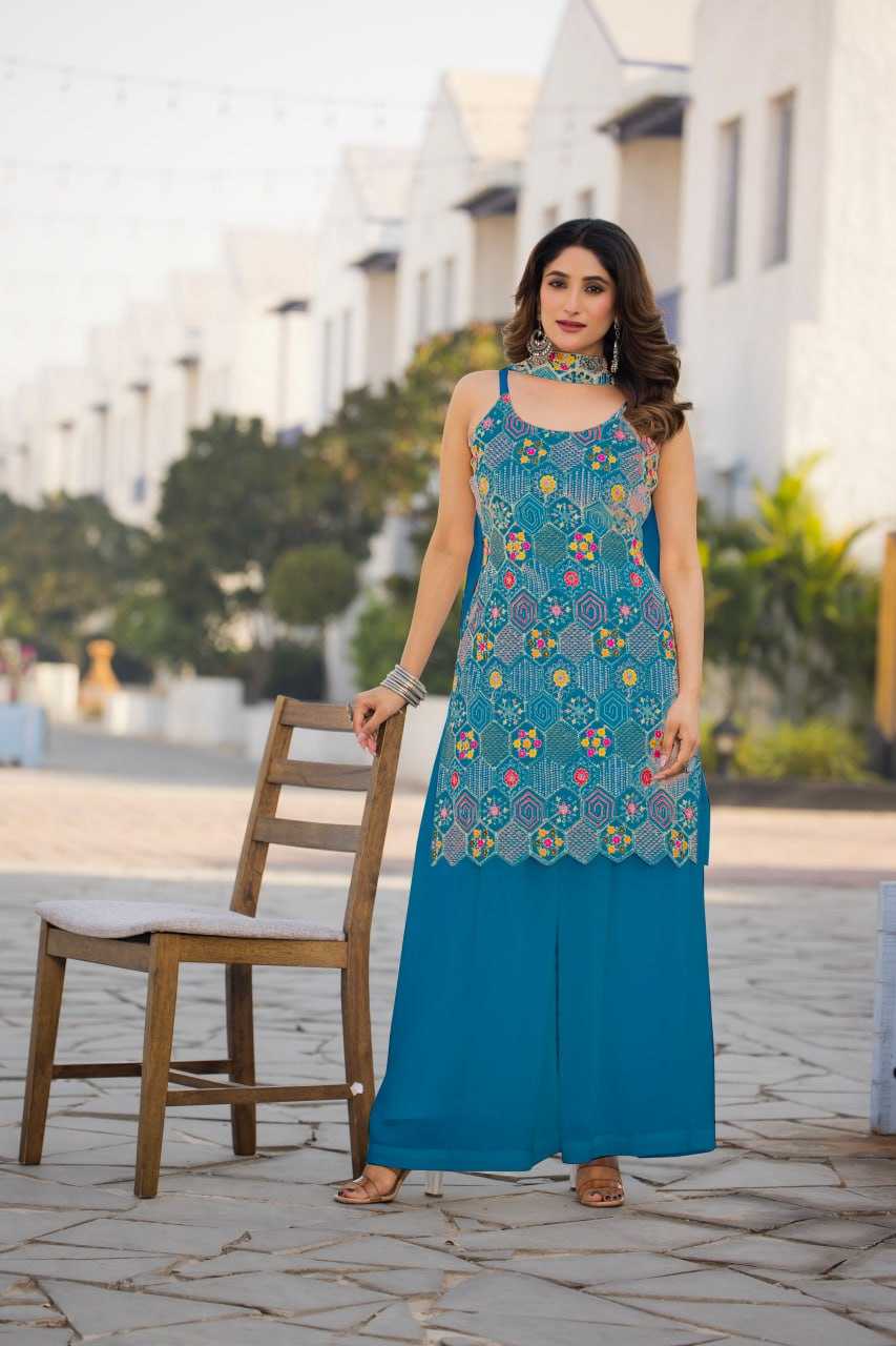 Ynf Chinon Silk RIN129 005 Suits & Dresses Wholesale Ladies Suits Embroidery Suits Palazzo Suit Sleeveless Dresses Manufacturer- Kapda Export