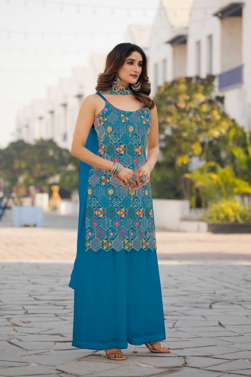 Ynf Chinon Silk RIN129 005 Suits & Dresses Wholesale Ladies Suits Embroidery Suits Palazzo Suit Sleeveless Dresses Manufacturer- Kapda Export