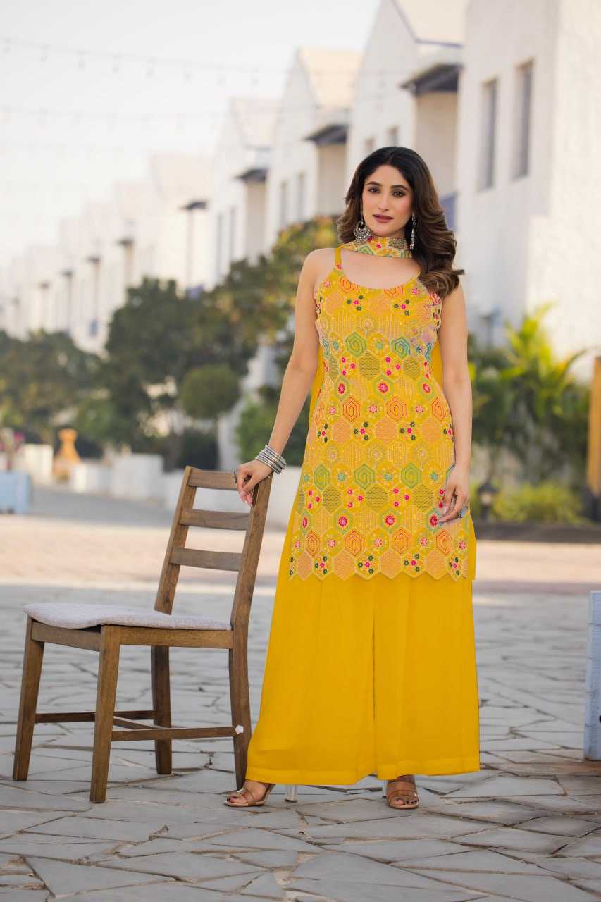 Ynf Chinon Silk RIN129 005 Suits & Dresses Wholesale Ladies Suits Embroidery Suits Palazzo Suit Sleeveless Dresses Manufacturer- Kapda Export