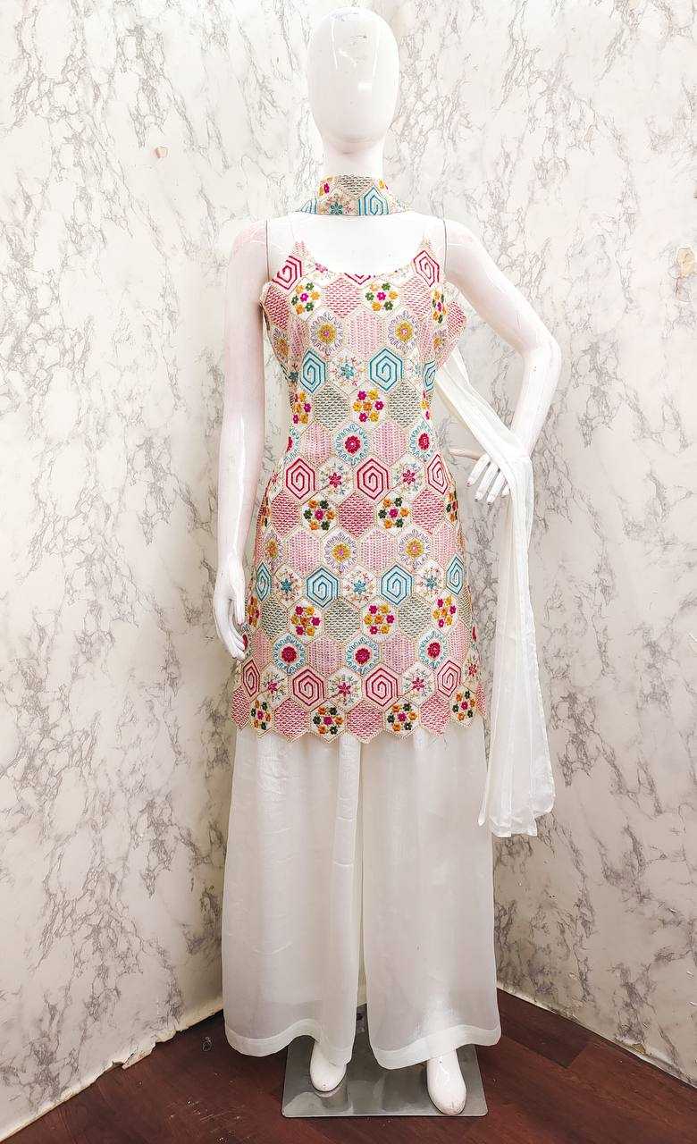 Ynf Chinon Silk RIN129 005 Suits & Dresses Wholesale Ladies Suits Embroidery Suits Palazzo Suit Sleeveless Dresses Manufacturer- Kapda Export