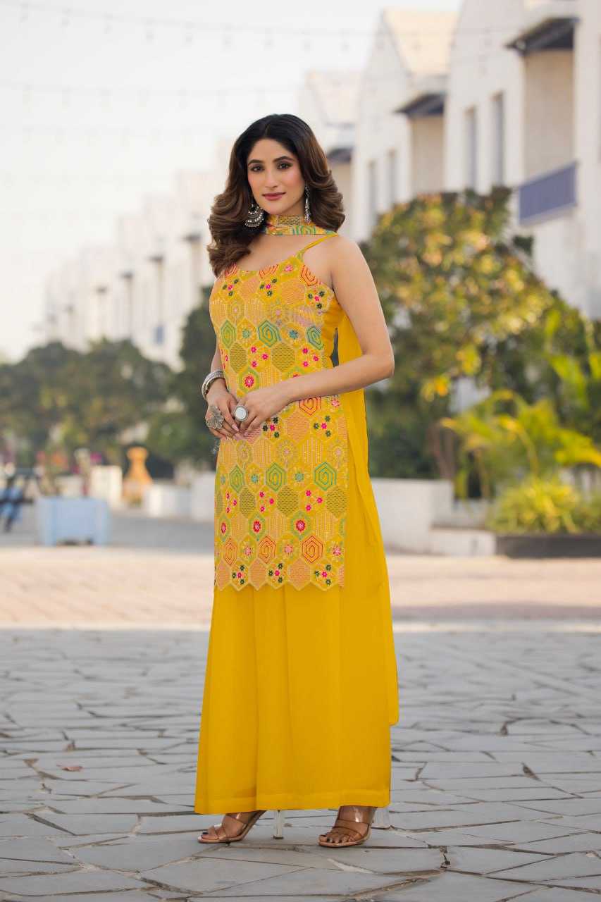 Ynf Chinon Silk RIN129 005 Suits & Dresses Wholesale Ladies Suits Embroidery Suits Palazzo Suit Sleeveless Dresses Manufacturer- Kapda Export