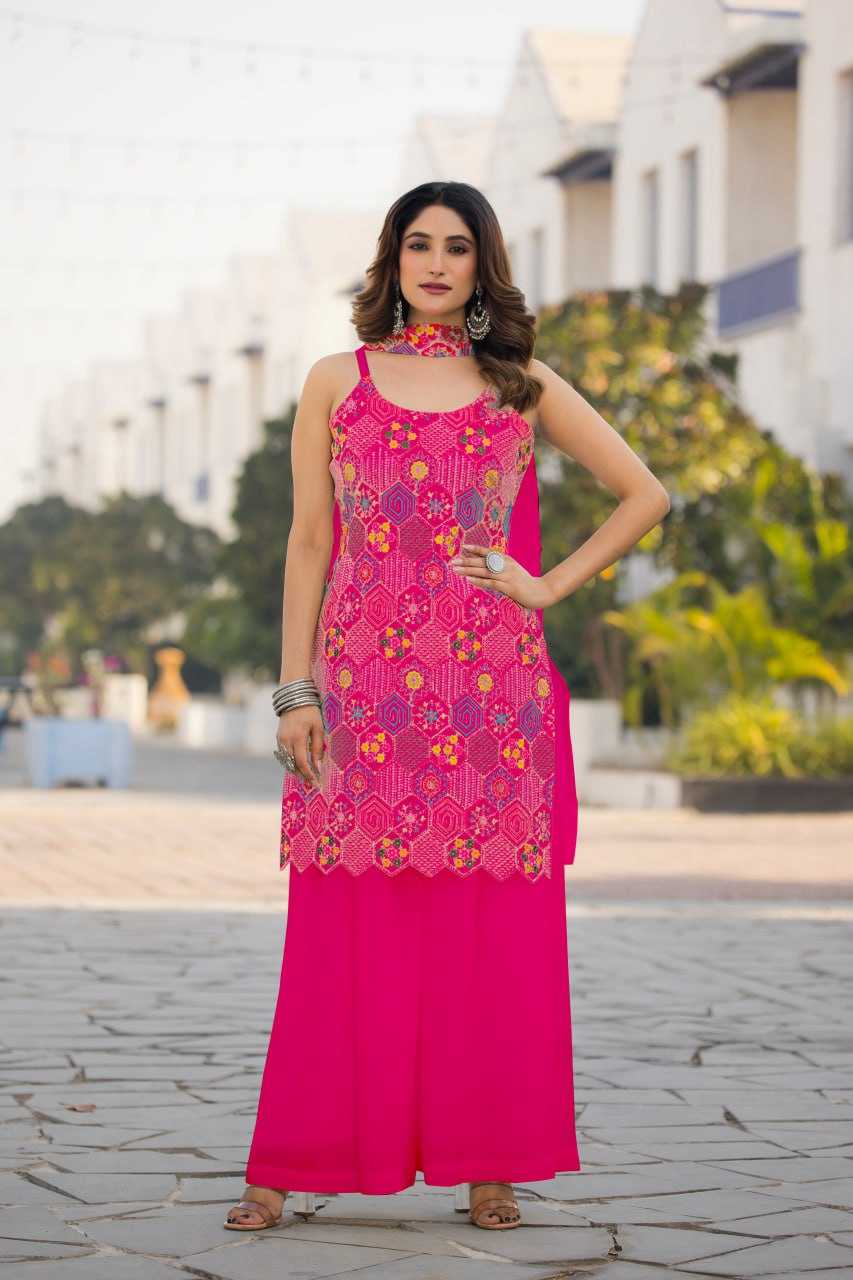 Ynf Chinon Silk RIN129 005 Suits & Dresses Wholesale Ladies Suits Embroidery Suits Palazzo Suit Sleeveless Dresses Manufacturer- Kapda Export