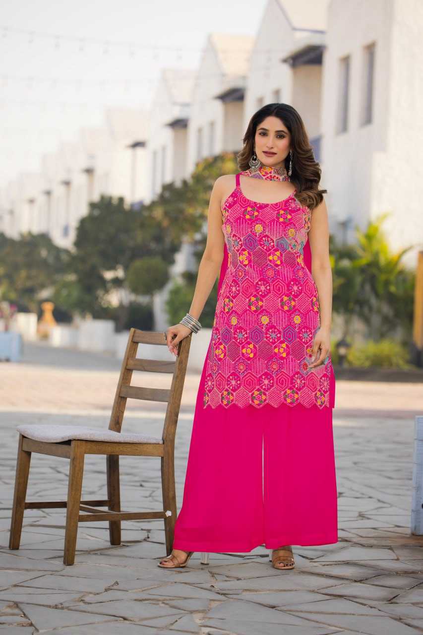 Ynf Chinon Silk RIN129 005 Suits & Dresses Wholesale Ladies Suits Embroidery Suits Palazzo Suit Sleeveless Dresses Manufacturer- Kapda Export