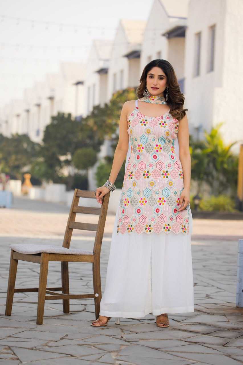 Ynf Chinon Silk RIN129 005 Suits & Dresses Wholesale Ladies Suits Embroidery Suits Palazzo Suit Sleeveless Dresses Manufacturer- Kapda Export