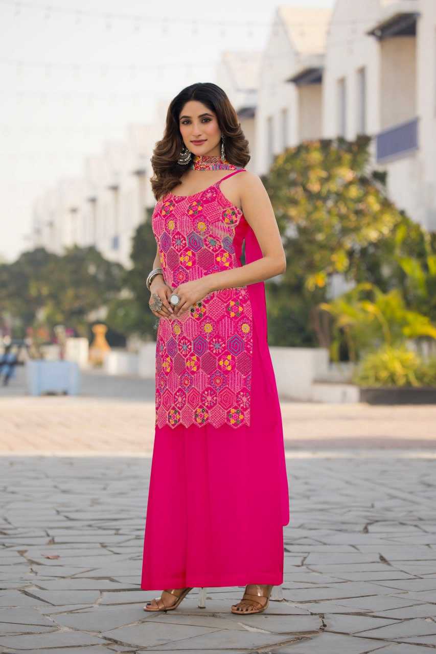 Ynf Chinon Silk RIN129 005 Suits & Dresses Wholesale Ladies Suits Embroidery Suits Palazzo Suit Sleeveless Dresses Manufacturer- Kapda Export