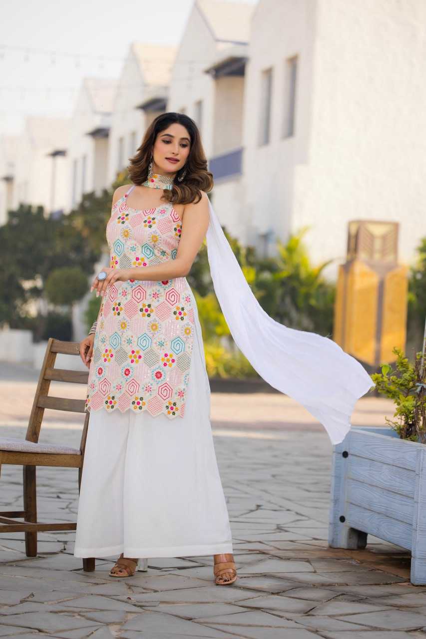 Ynf Chinon Silk RIN129 005 Suits & Dresses Wholesale Ladies Suits Embroidery Suits Palazzo Suit Sleeveless Dresses Manufacturer- Kapda Export