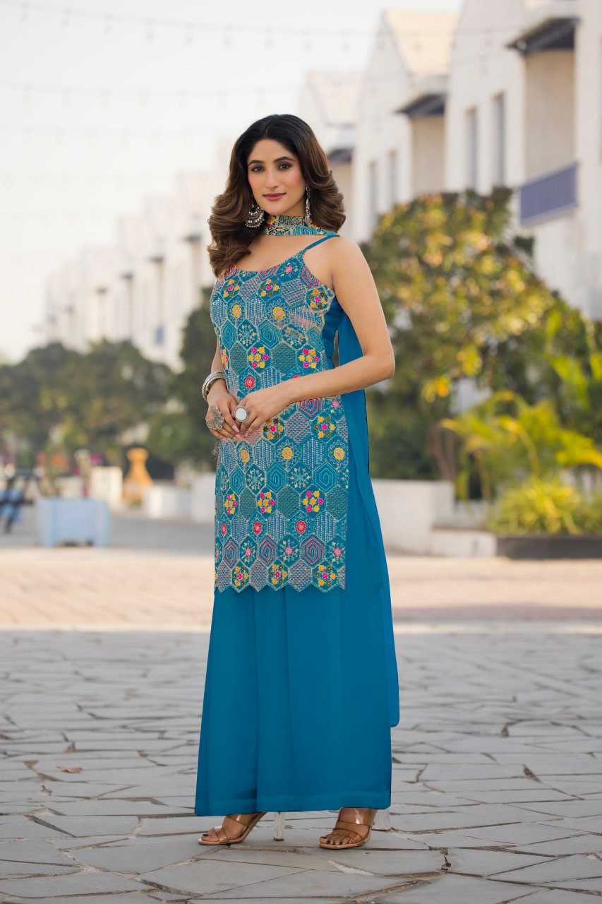 Ynf Chinon Silk RIN129 005 Suits & Dresses Wholesale Ladies Suits Embroidery Suits Palazzo Suit Sleeveless Dresses Manufacturer- Kapda Export