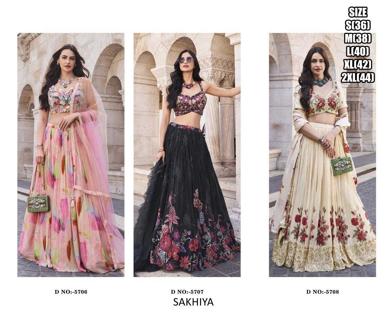 Ynf Chinon Silk RIN197 Sakhiyaa A 3 Piece Lehengas Wedding Collections Festive Collections Wholesale Silk Lehenga Embroidered Lehenga Handloom Lehenga Manufacturer- Kapda Export