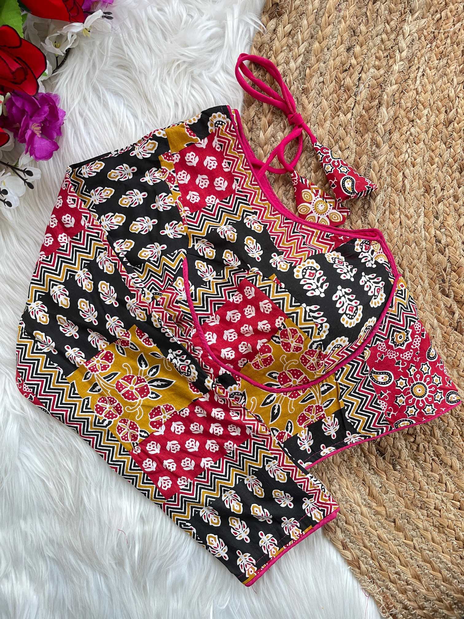 Ynf Cotton KESH426 Ajrakh full Readymade Blouses Wholesale V-Neck Blouses Printed Cotton Blouses Manufacturer- Kapda Export