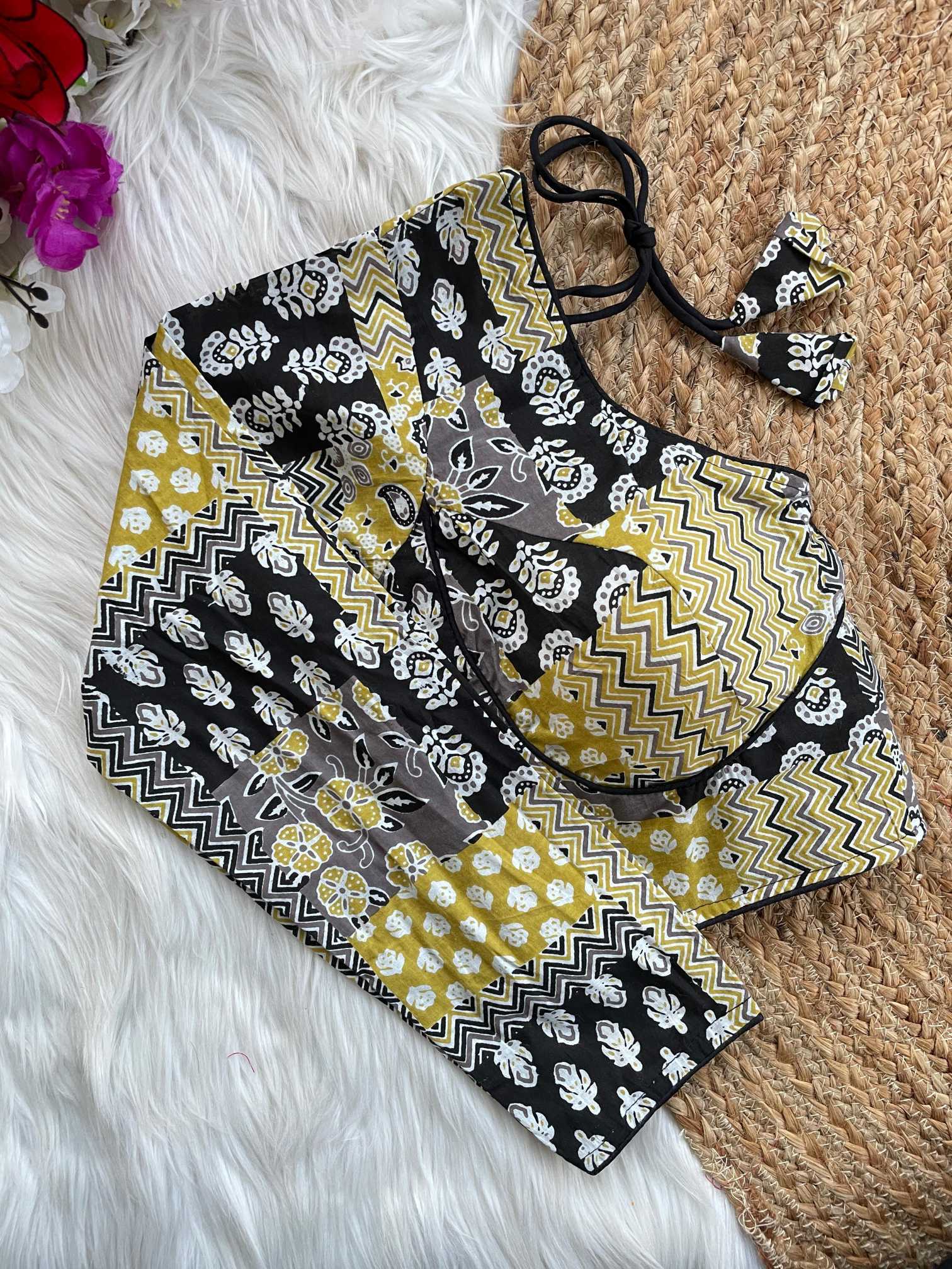 Ynf Cotton KESH426 Ajrakh full Readymade Blouses Wholesale V-Neck Blouses Printed Cotton Blouses Manufacturer- Kapda Export