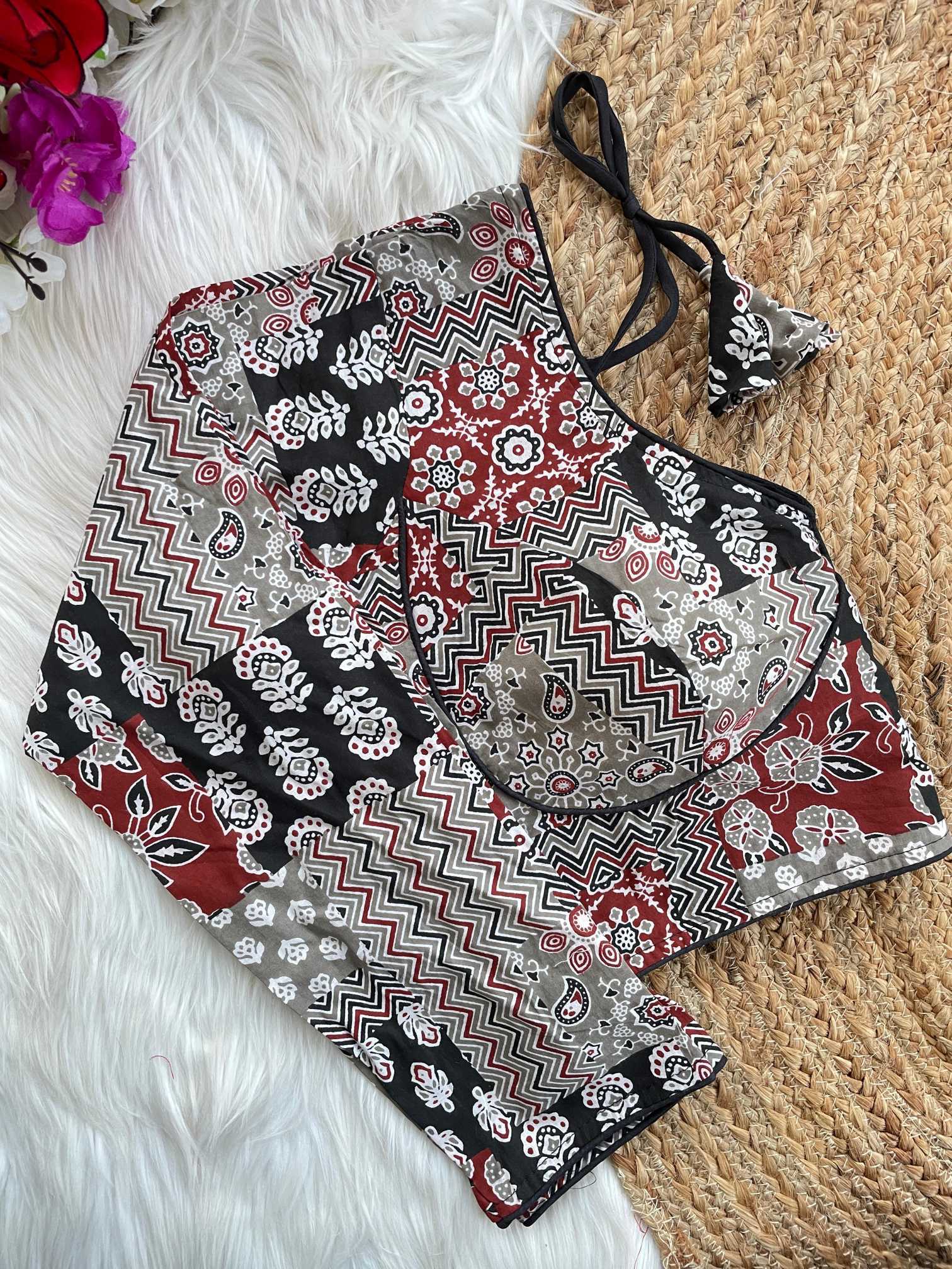 Ynf Cotton KESH426 Ajrakh full Readymade Blouses Wholesale V-Neck Blouses Printed Cotton Blouses Manufacturer- Kapda Export